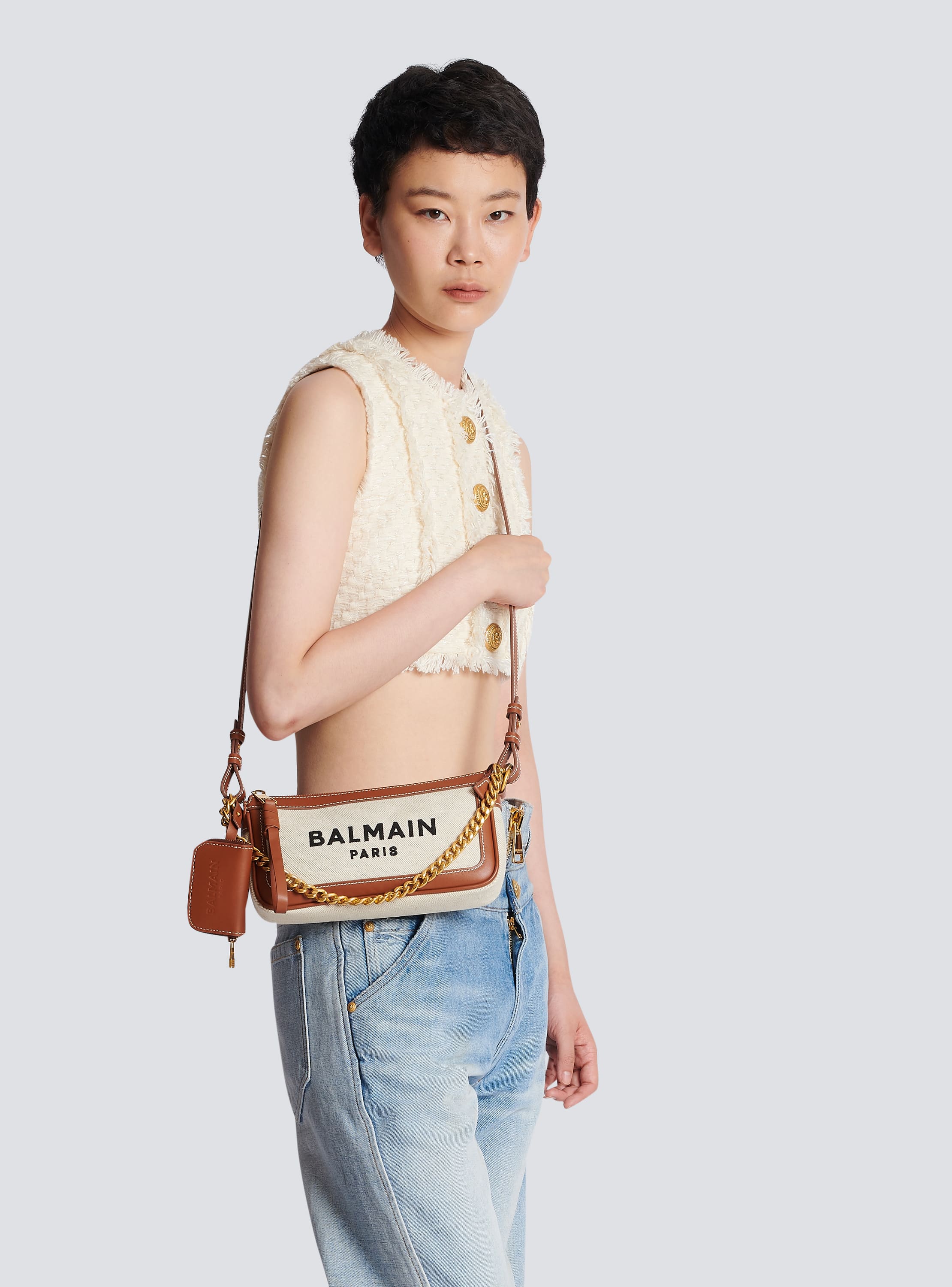 Balmain - Mini Reporter Bag in Canvas and Leather