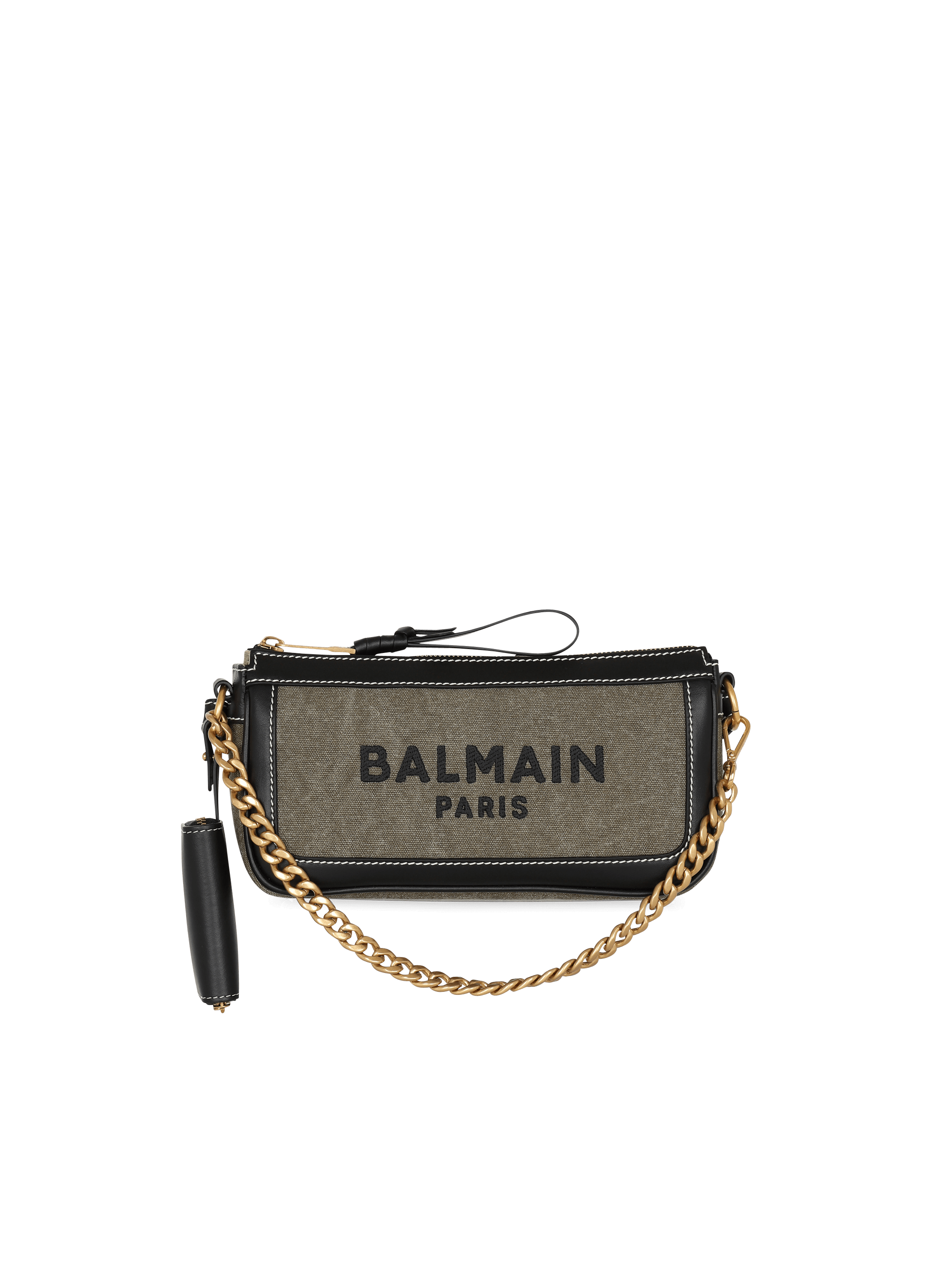 B-Army canvas clutch bag with leather inserts