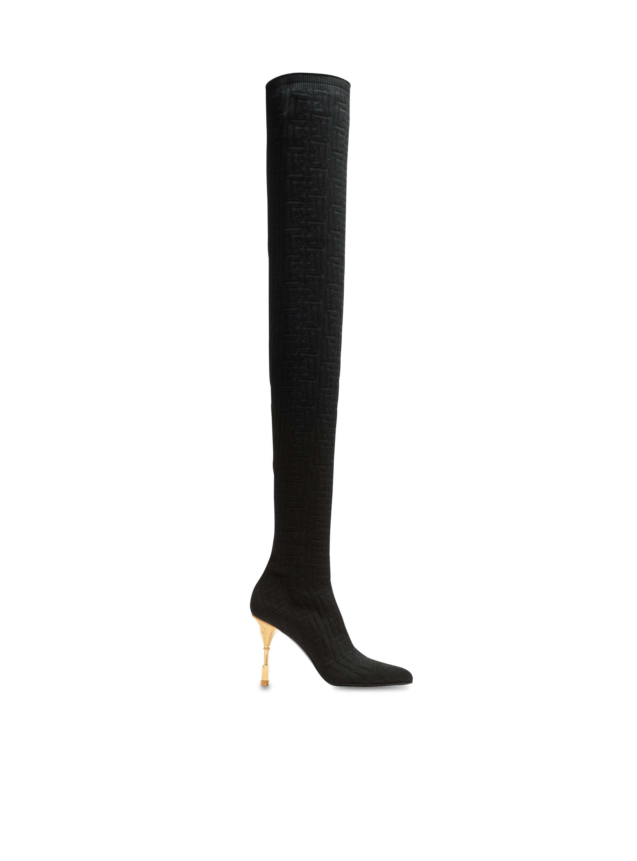 Moneta mesh thigh boots with monogram, black, hi-res