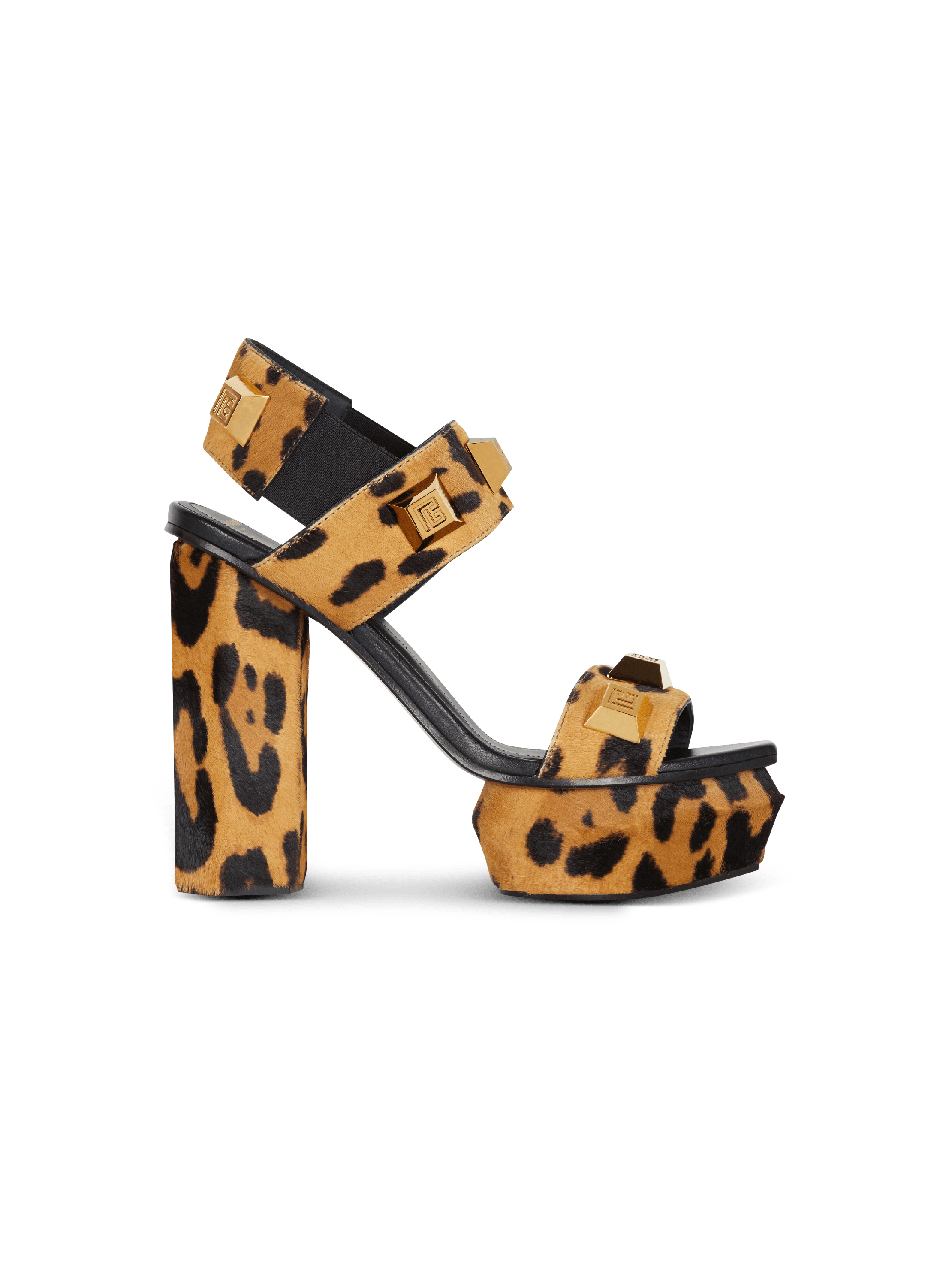 Sandalias de plataforma Ava de piel con estampado de leopardo, marrón, hi-res