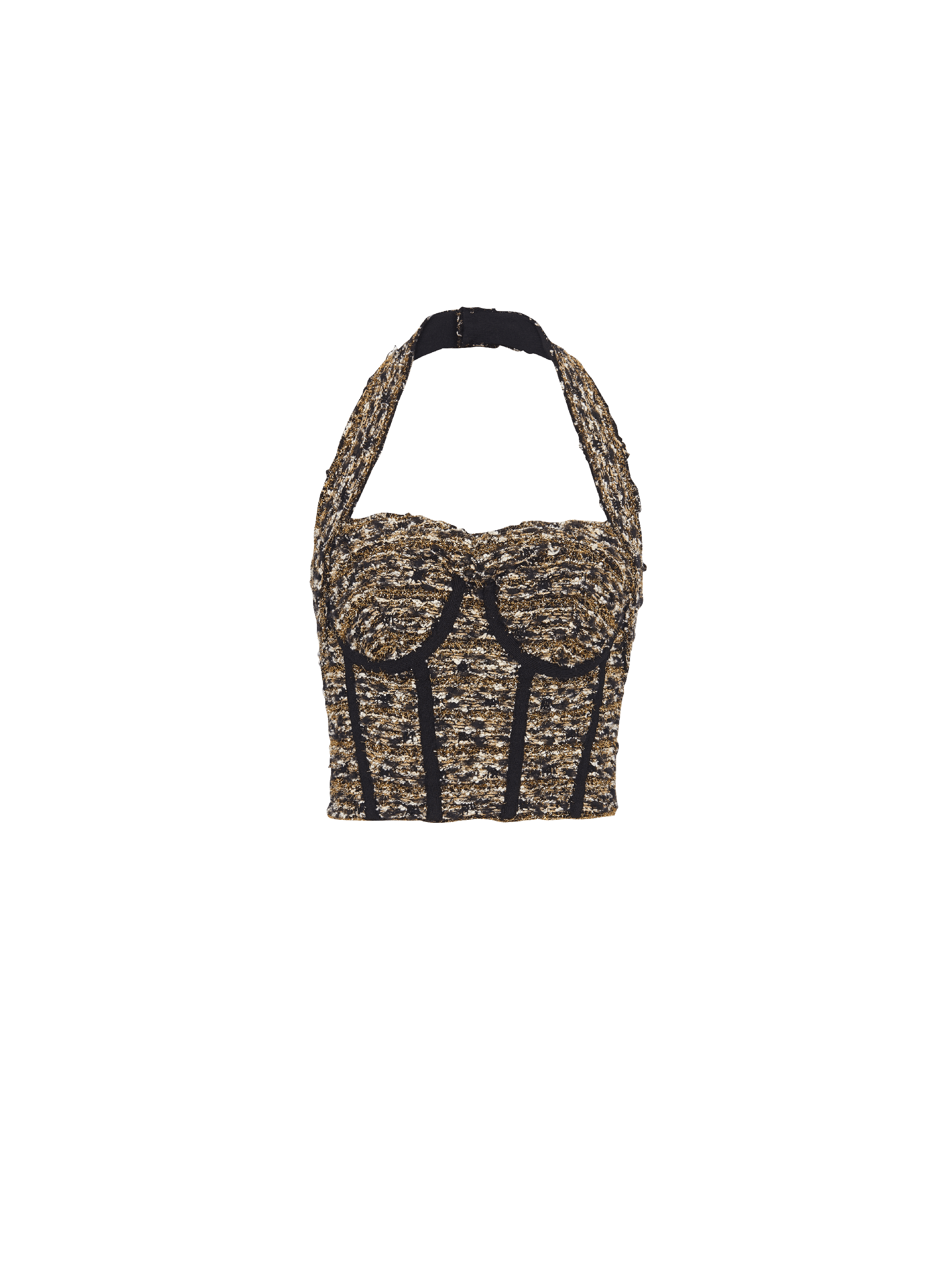 Rückenfreies Bustier aus Lurex-Tweed, golden, hi-res