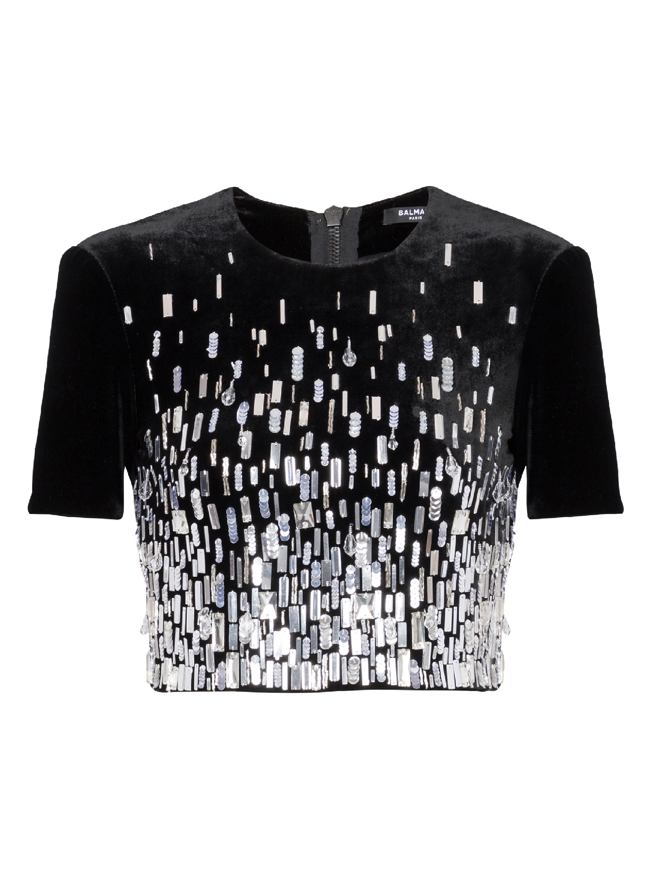 Black & Silver-toned Embellished Sequined Crop Top at Rs 299.00, Sequin  Tops