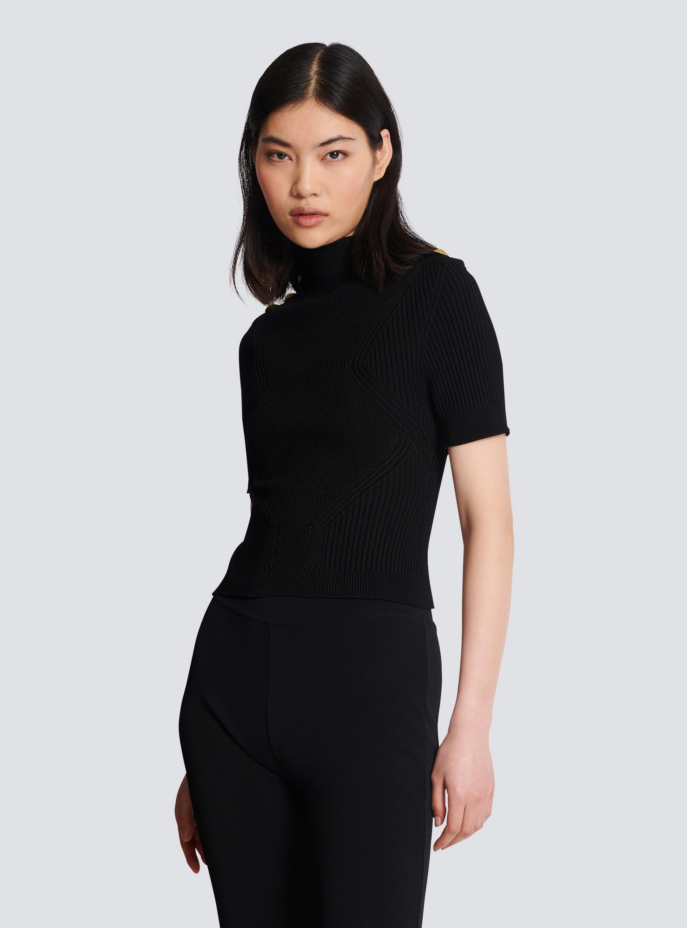 Ribbed knit top black - Women | BALMAIN