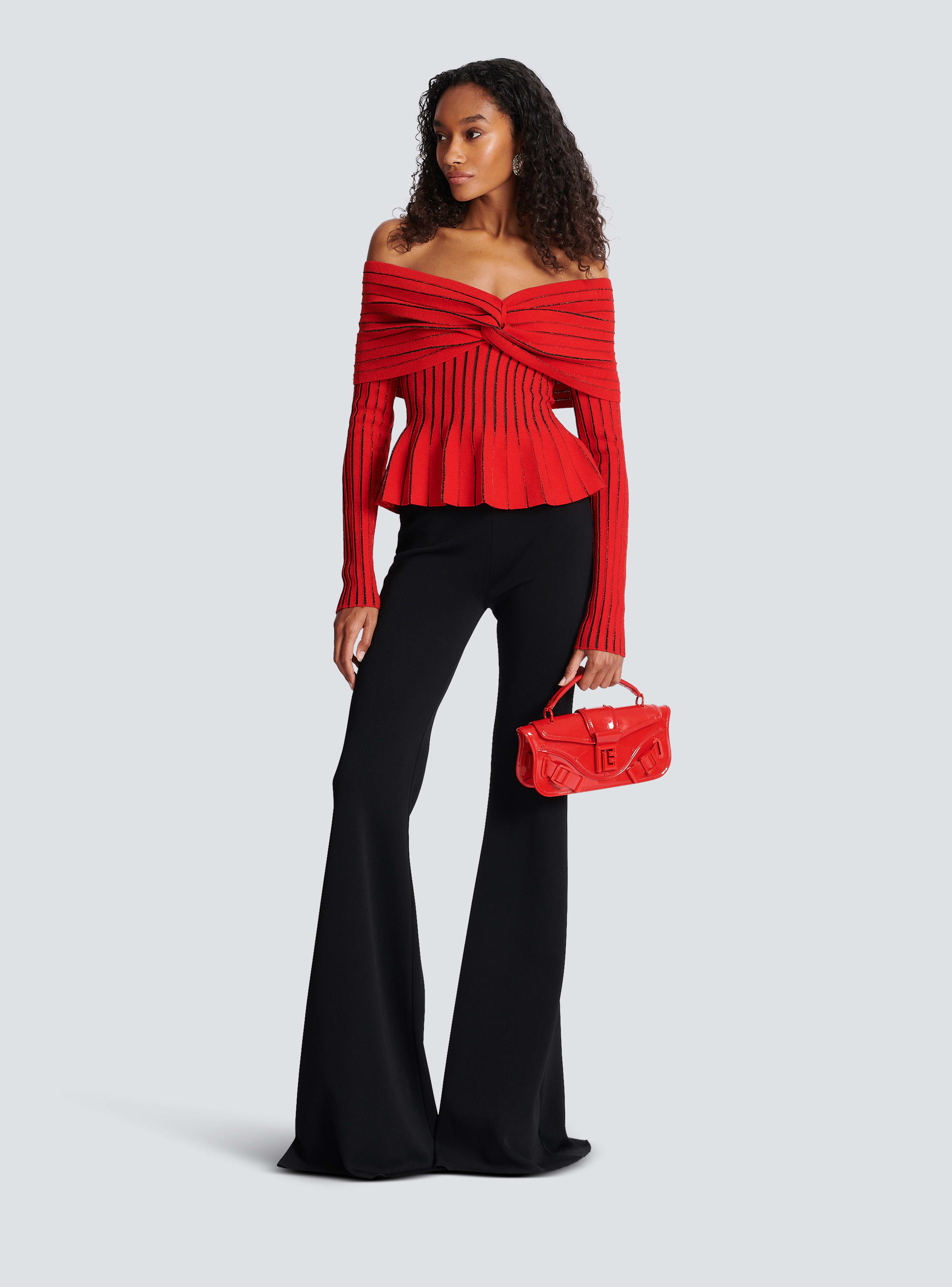 Knotted off the shoulder top red Women BALMAIN