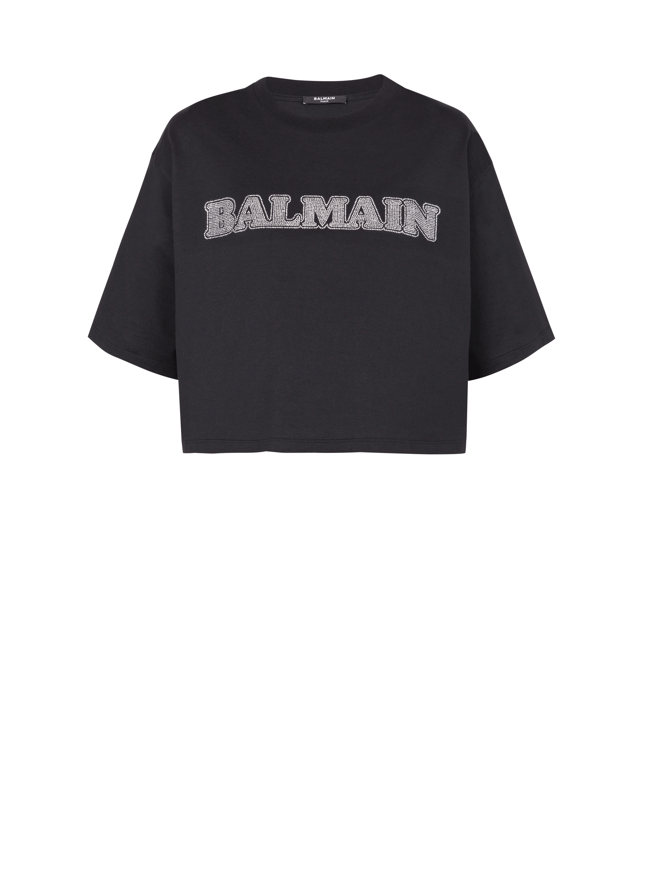 T-shirt corta Balmain con strass, argento, hi-res