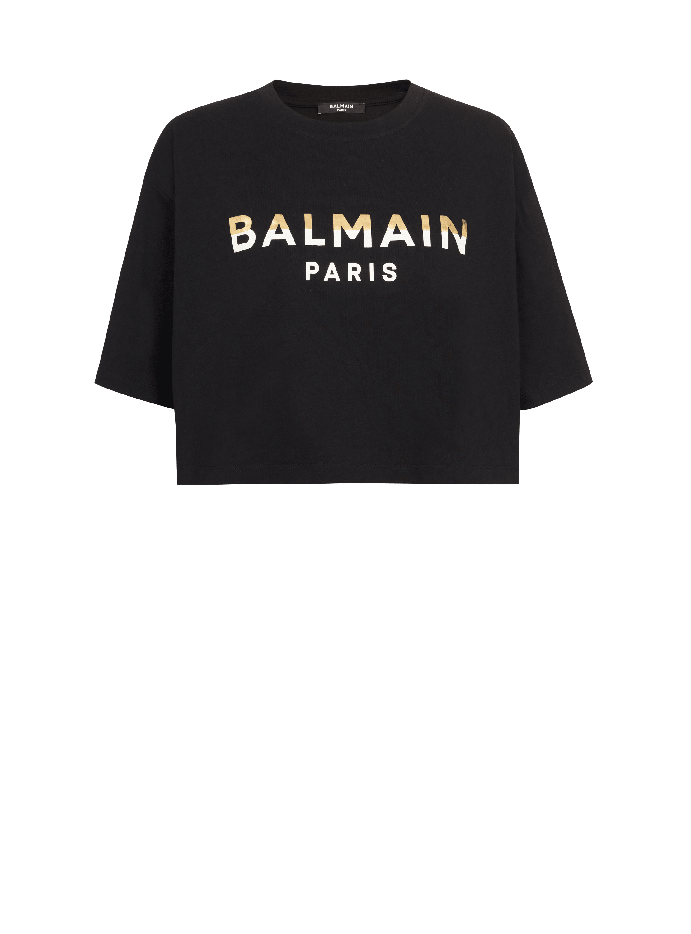 Cropped Balmain Paris T-shirt, black, hi-res