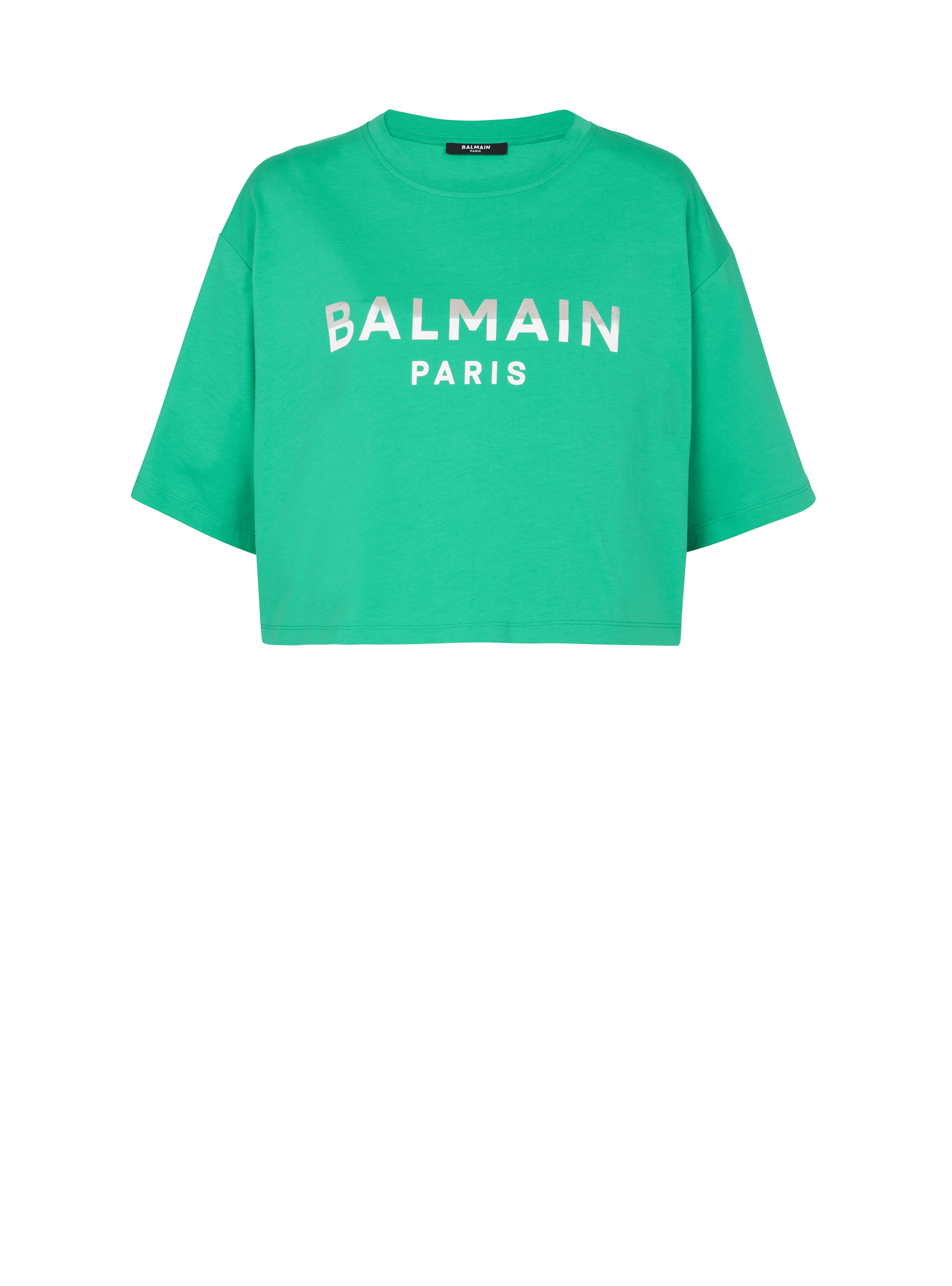 Cropped Balmain Paris T-shirt, green, hi-res