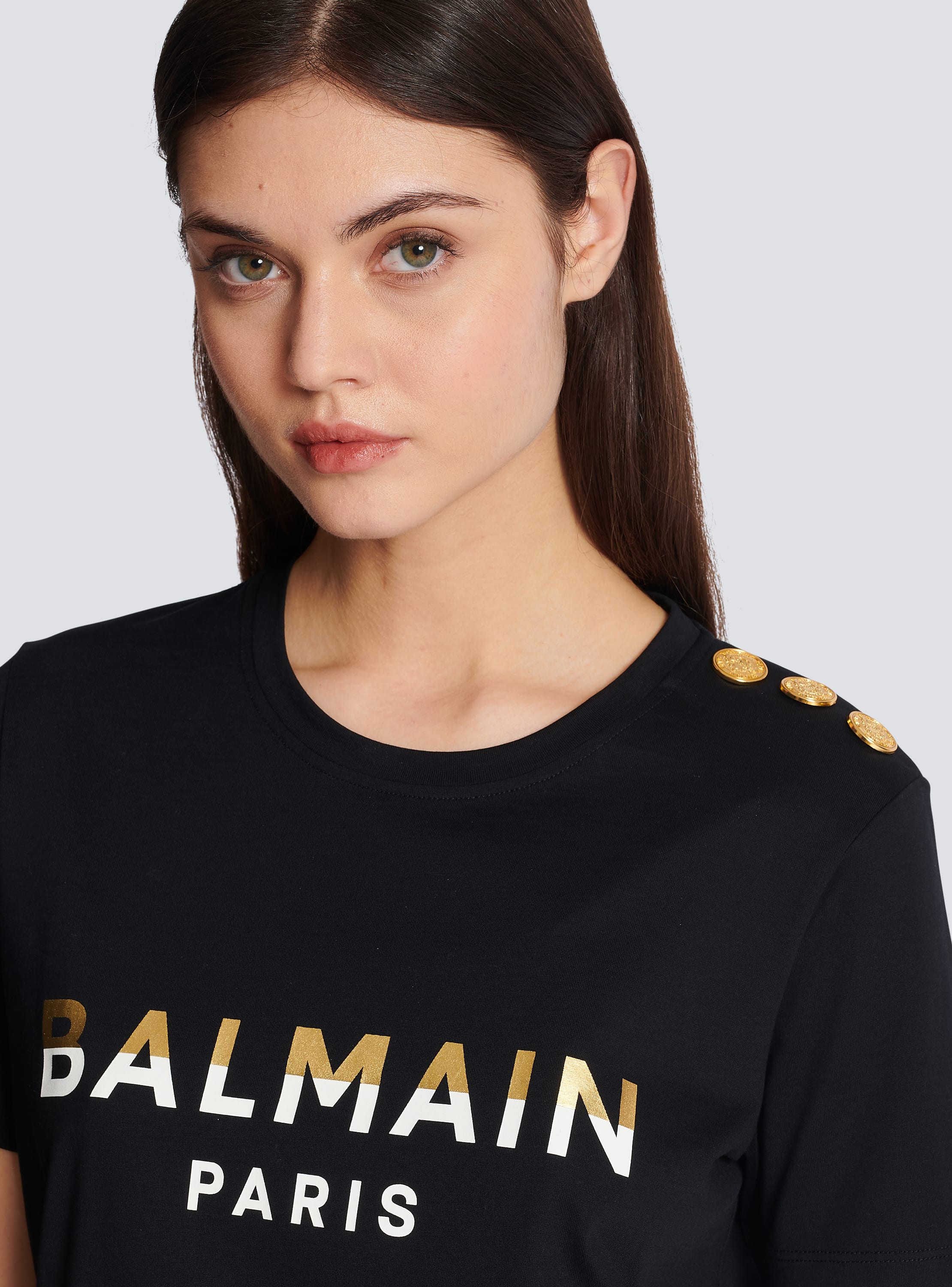 Balmain Paris T-shirt with buttons black - Women | BALMAIN
