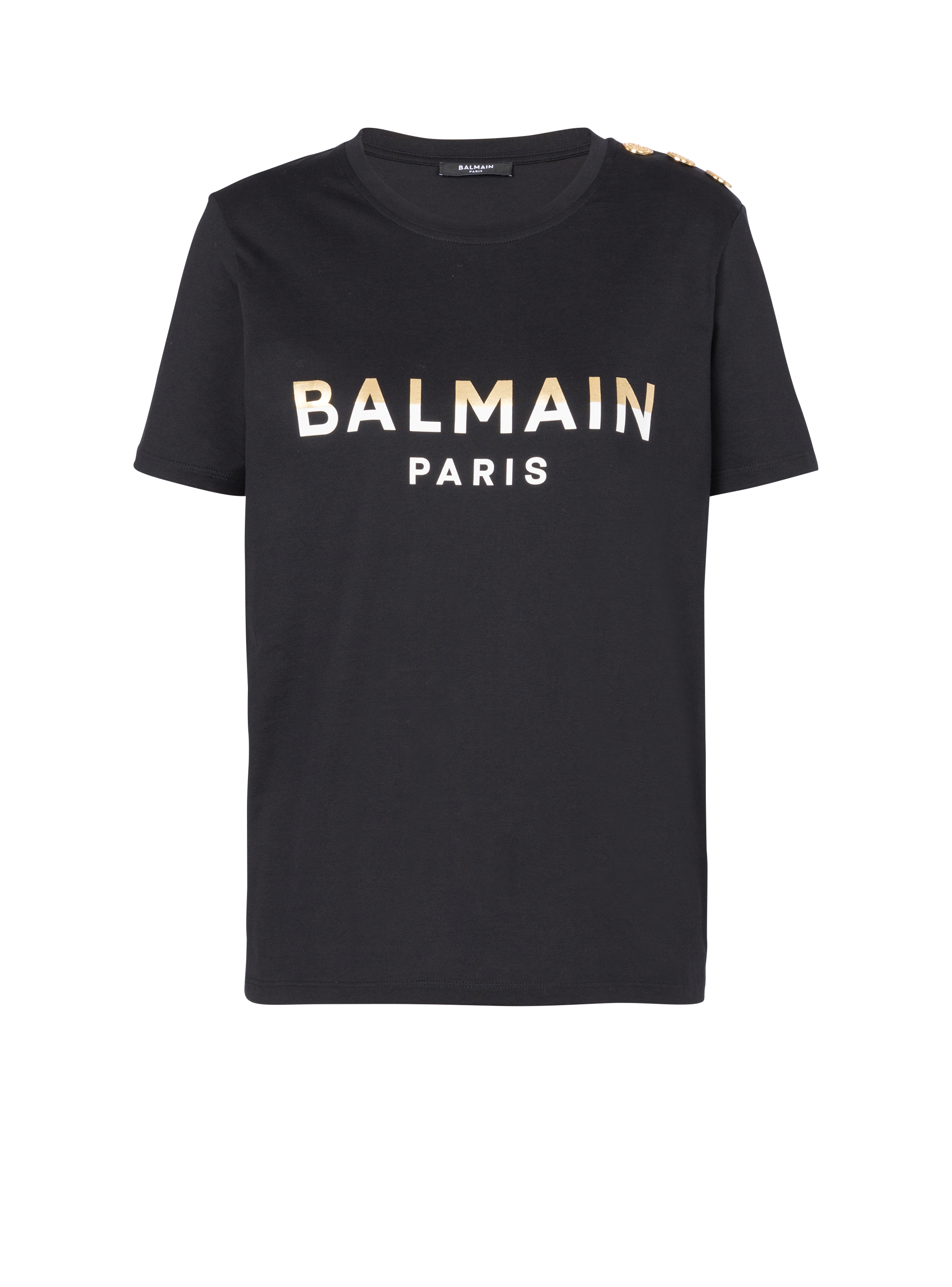 Camiseta corta con botones Balmain Paris, negro, hi-res