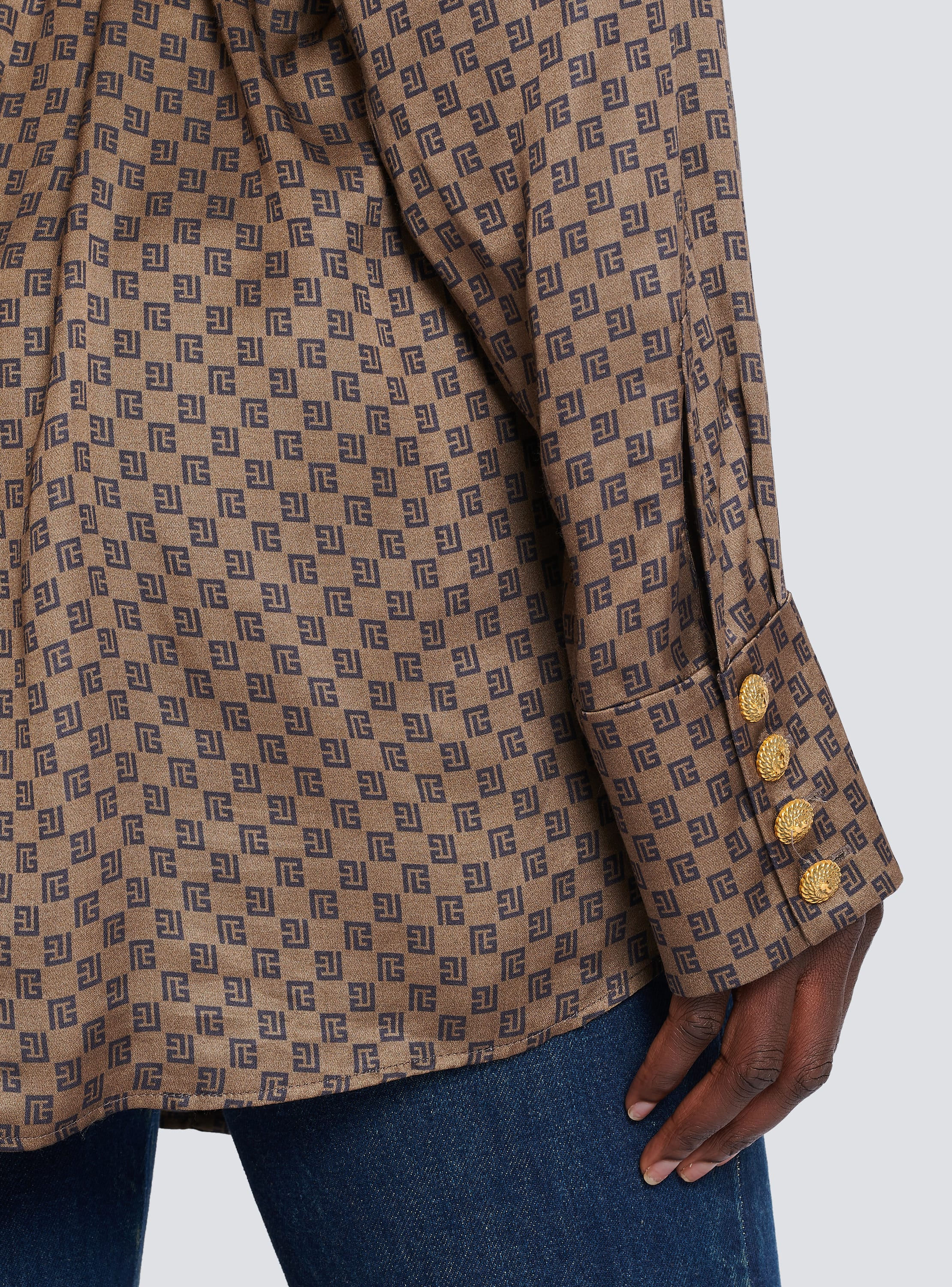 Silk shirt with a mini monogram print brown - Women