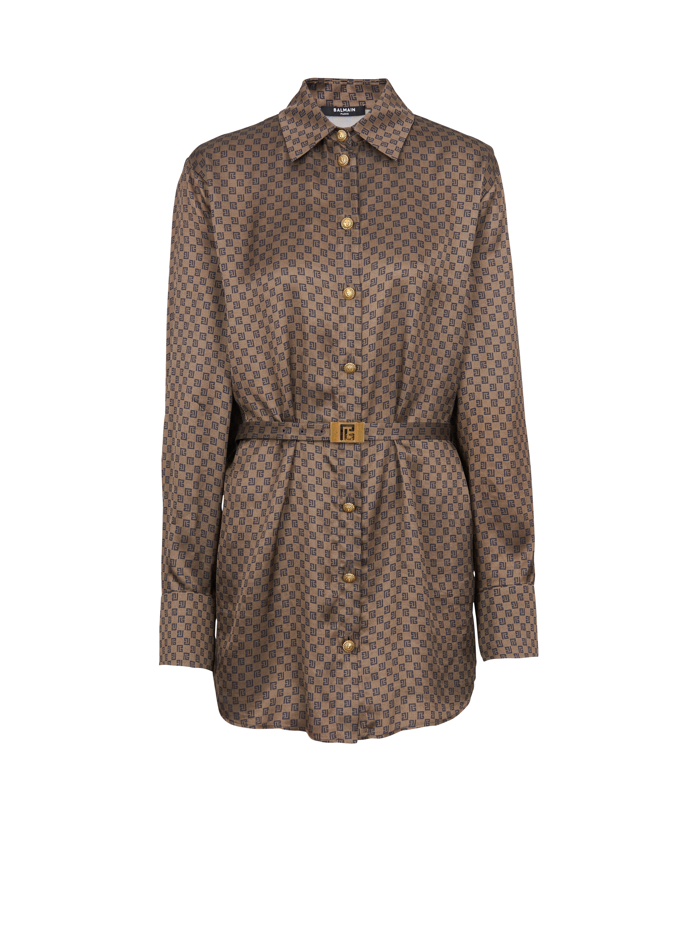 Silk shirt with a mini monogram print brown - Women