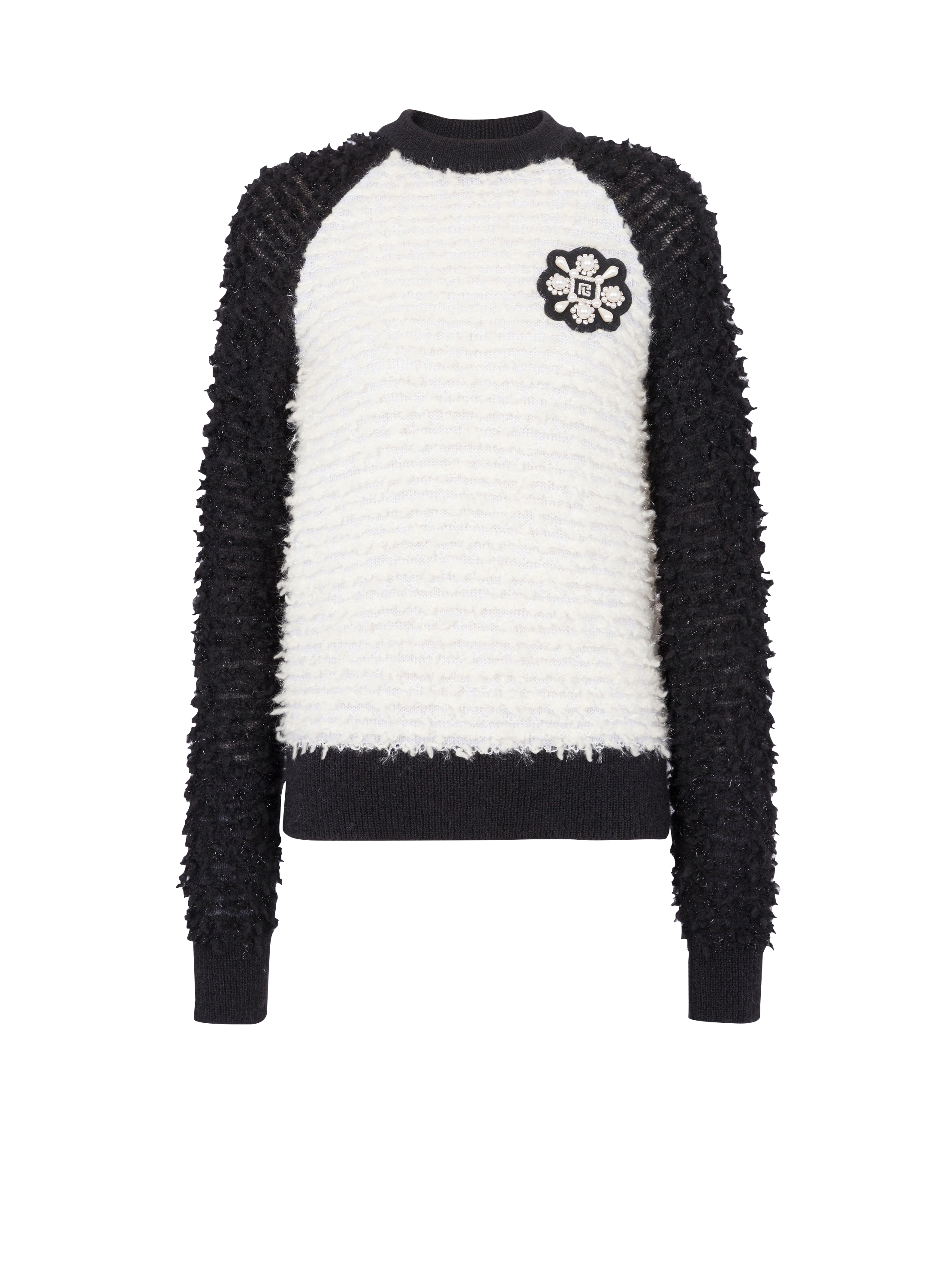 Lurex textured tweed jumper white Women BALMAIN