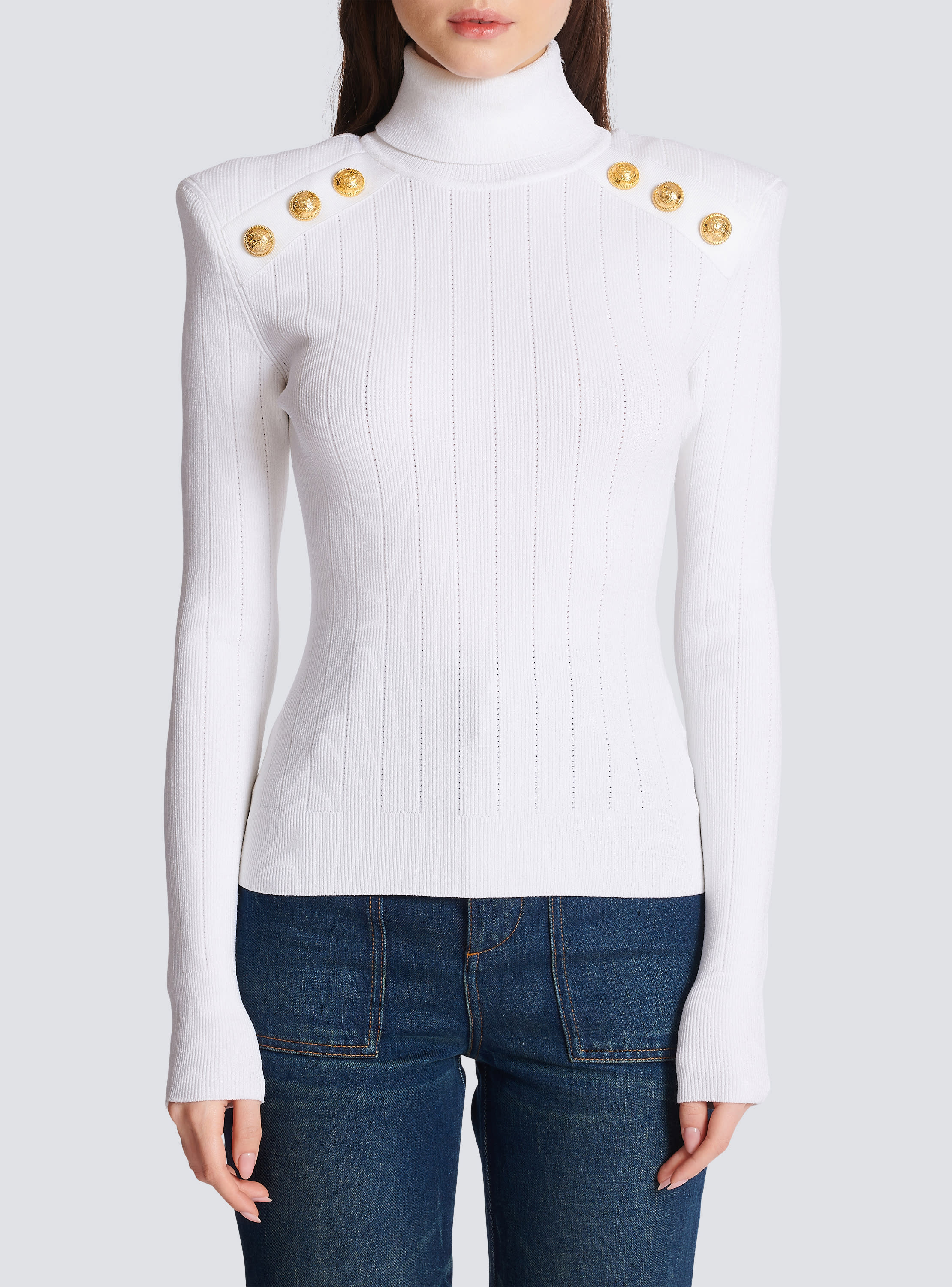 Knit jumper with gold buttons