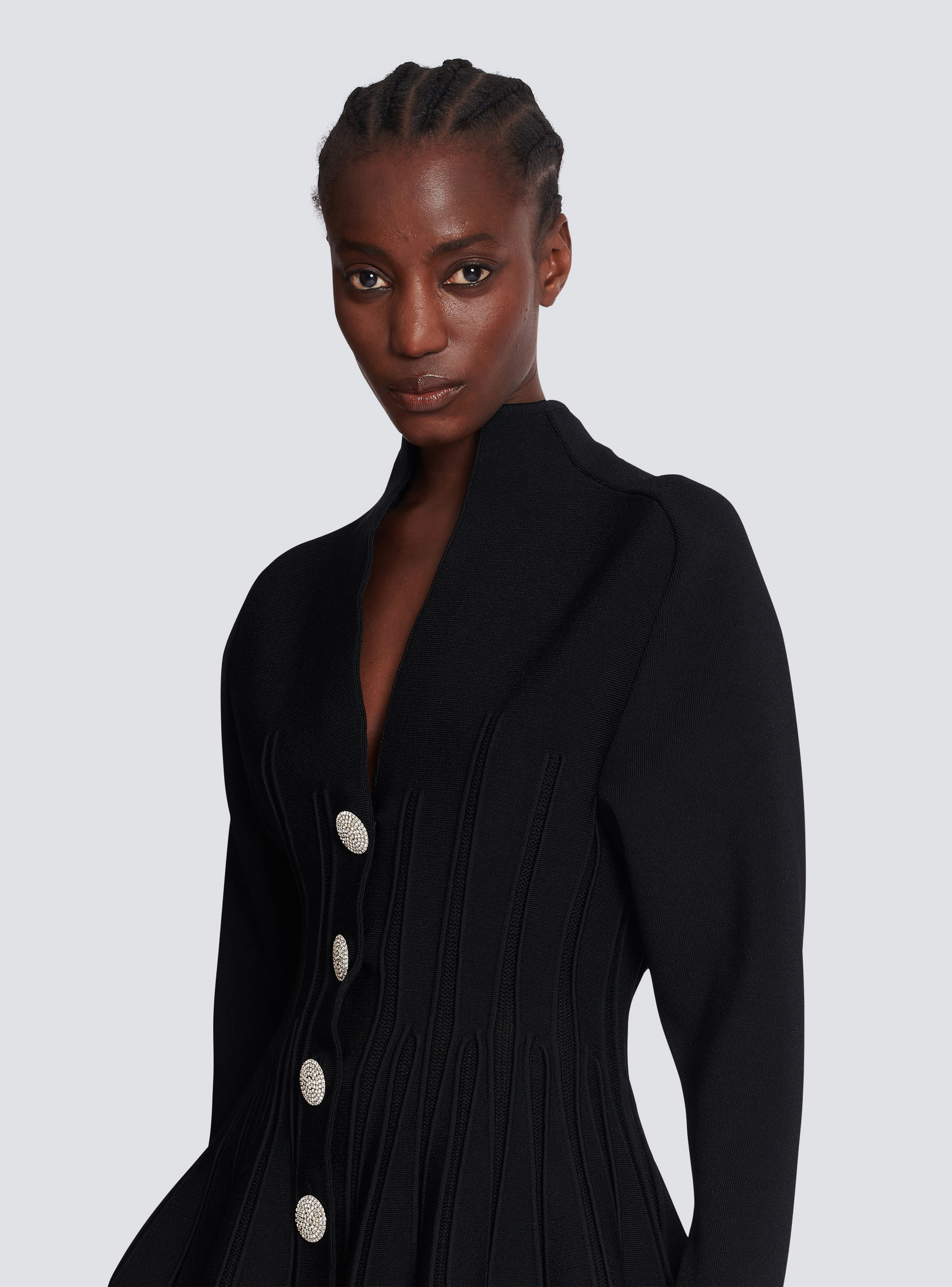 Ribbed knit peplum cardigan black - Women | BALMAIN