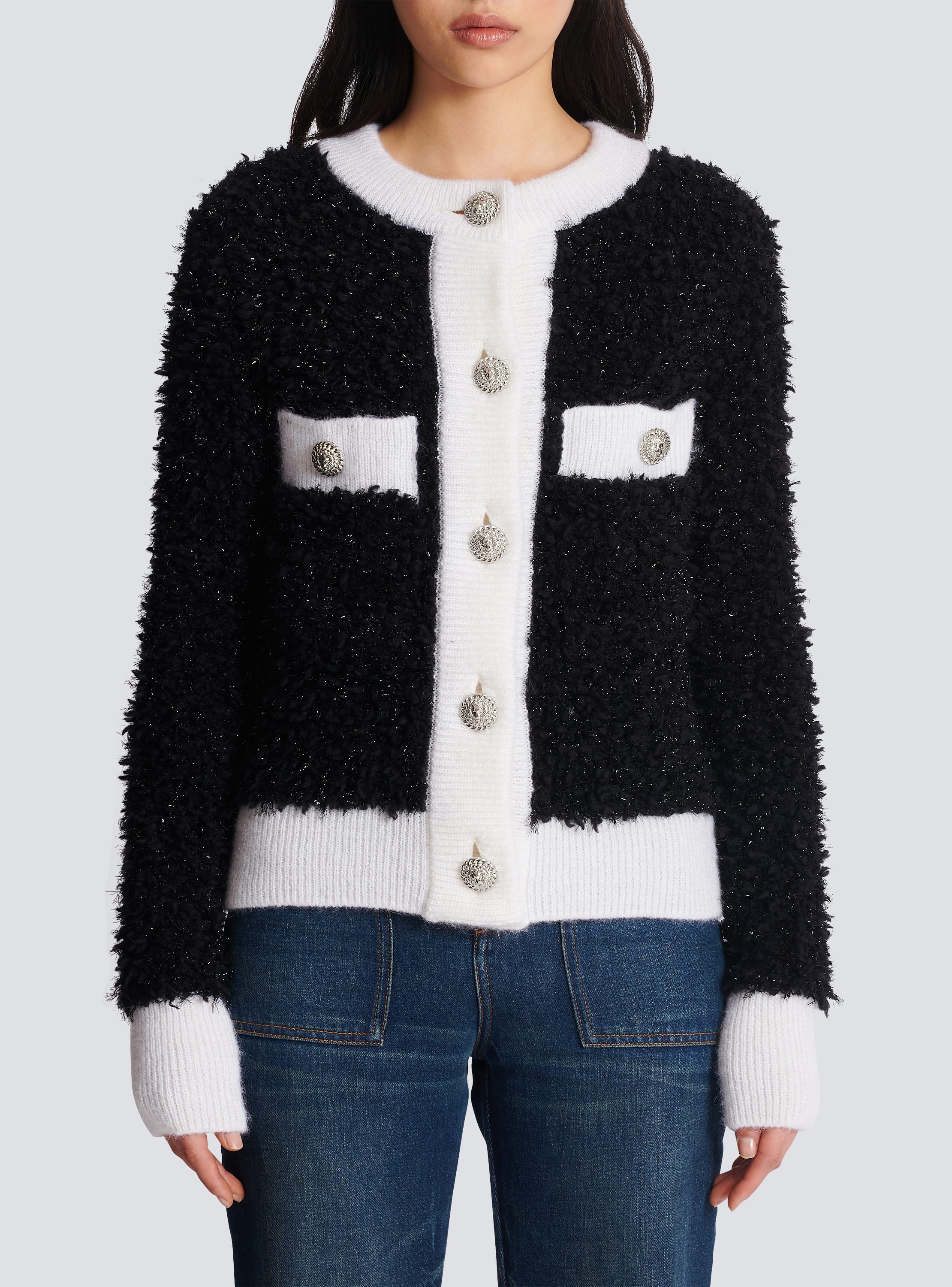 Balmain Kids logo-embellished fine-knit cardigan - Black