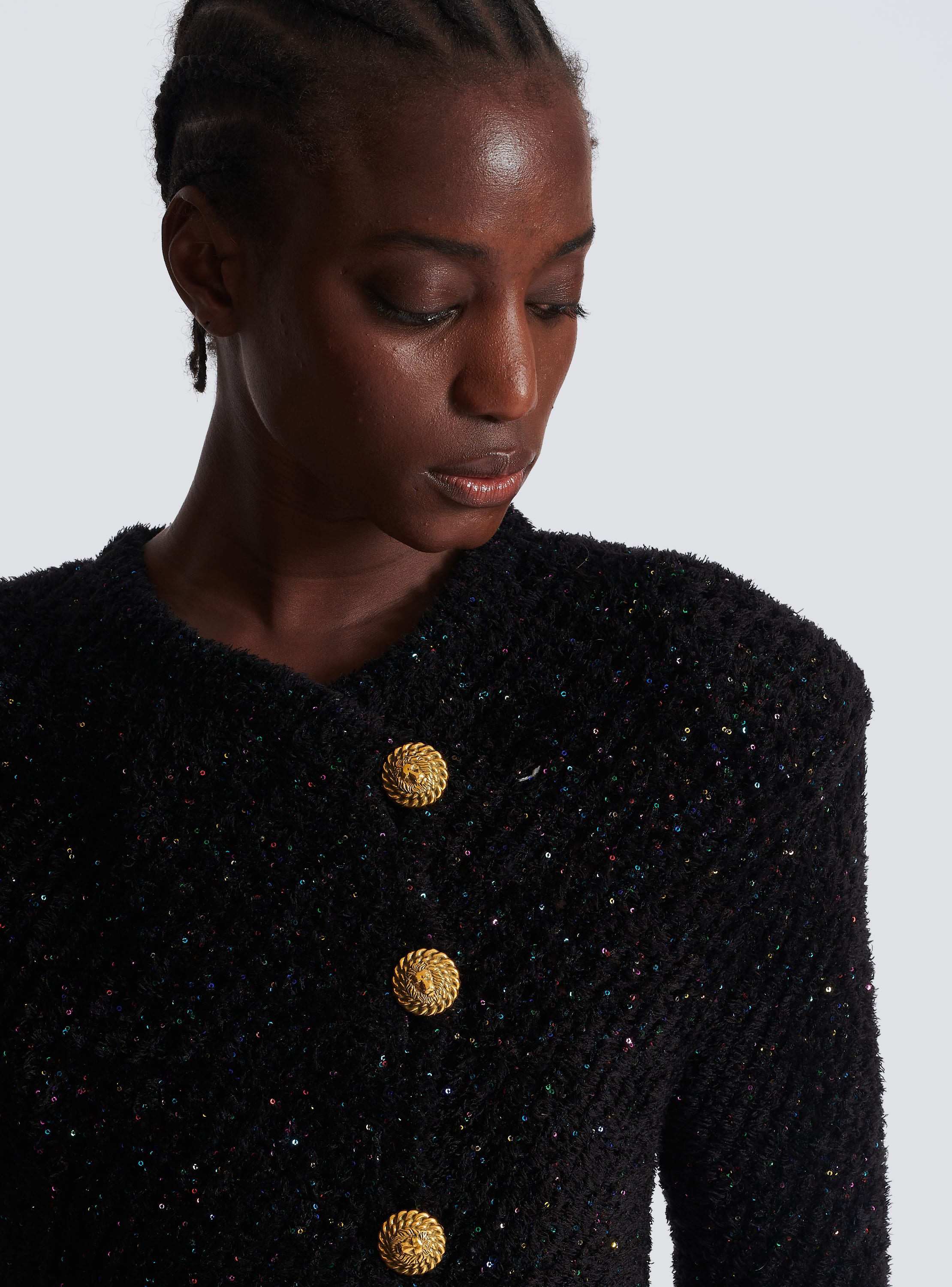 Black sweater hotsell with gold buttons