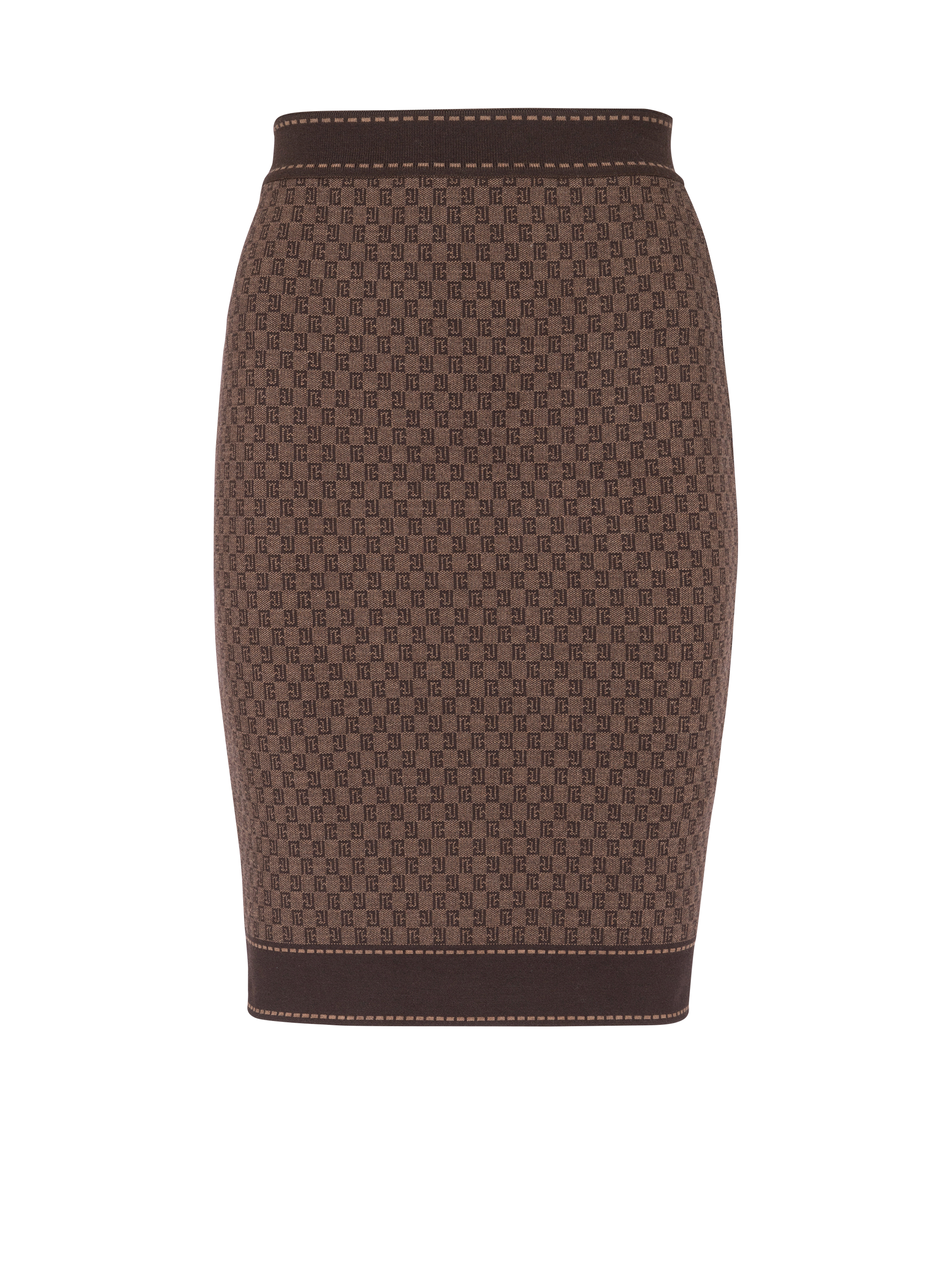 Jupe en jacquard mini monogramme marron Femme BALMAIN