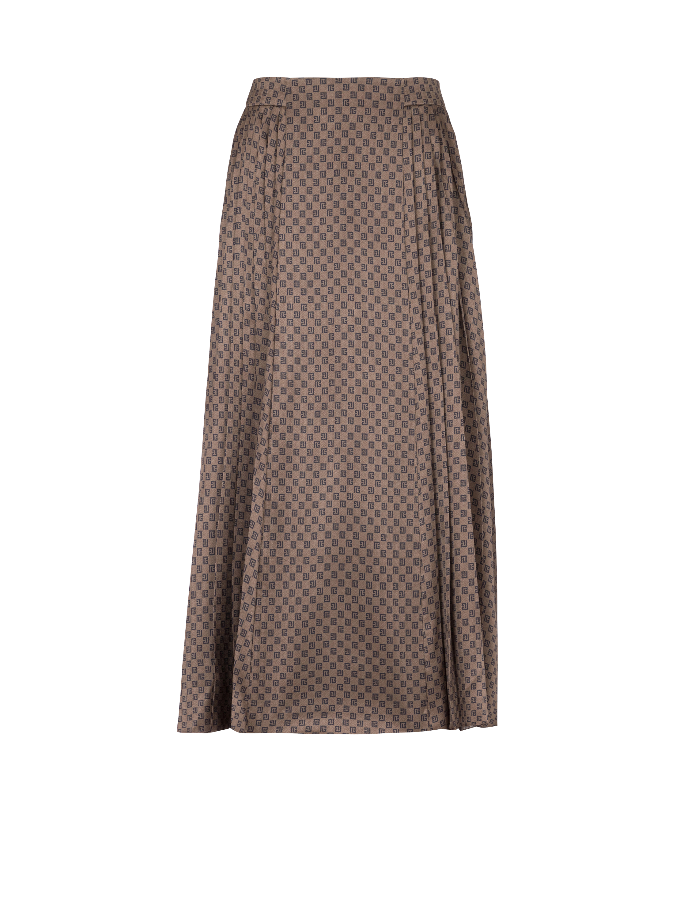 Mini monogram pleated midi skirt, brown, hi-res