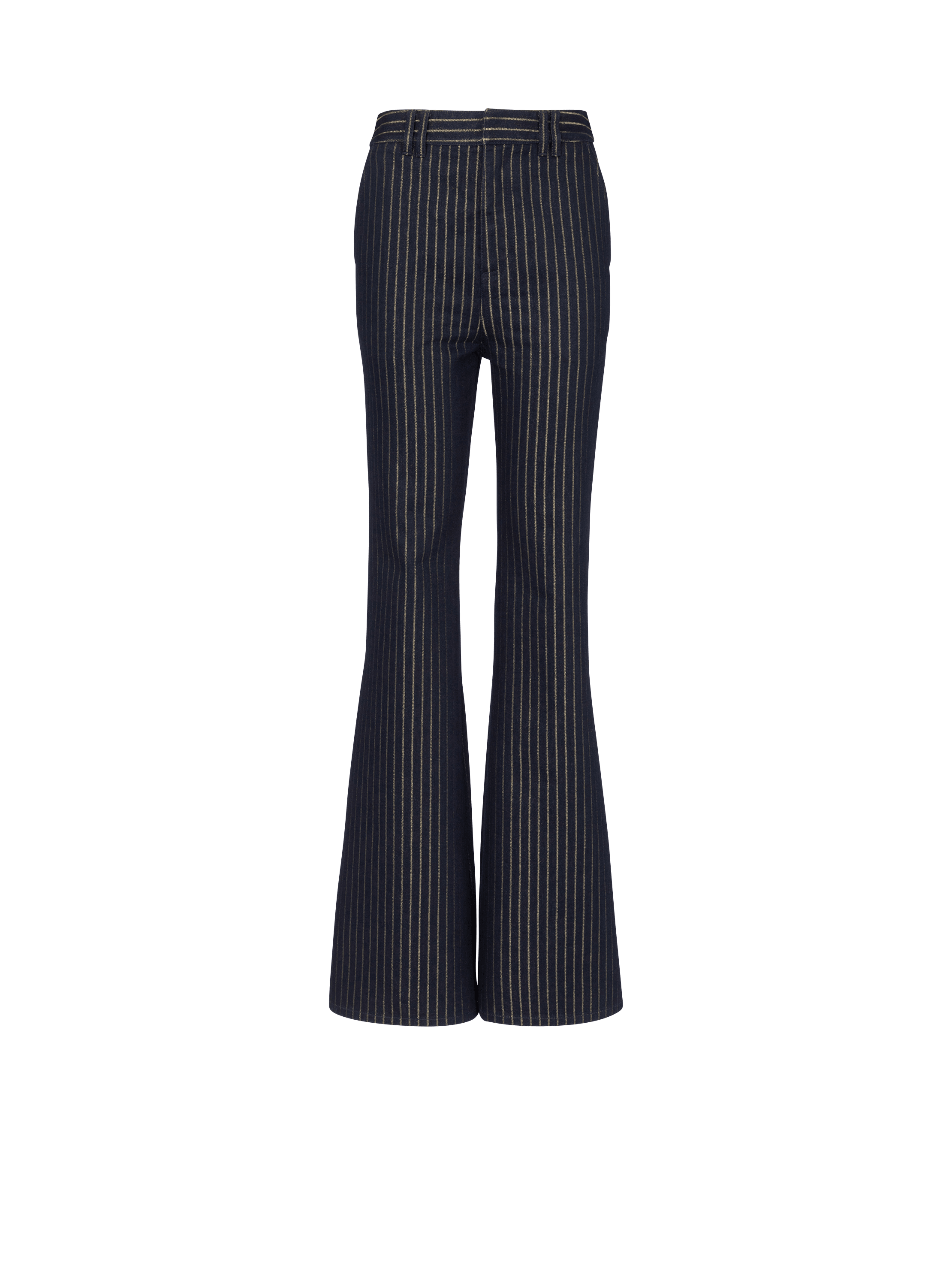 Flared jeans with lurex stripes, navy, hi-res