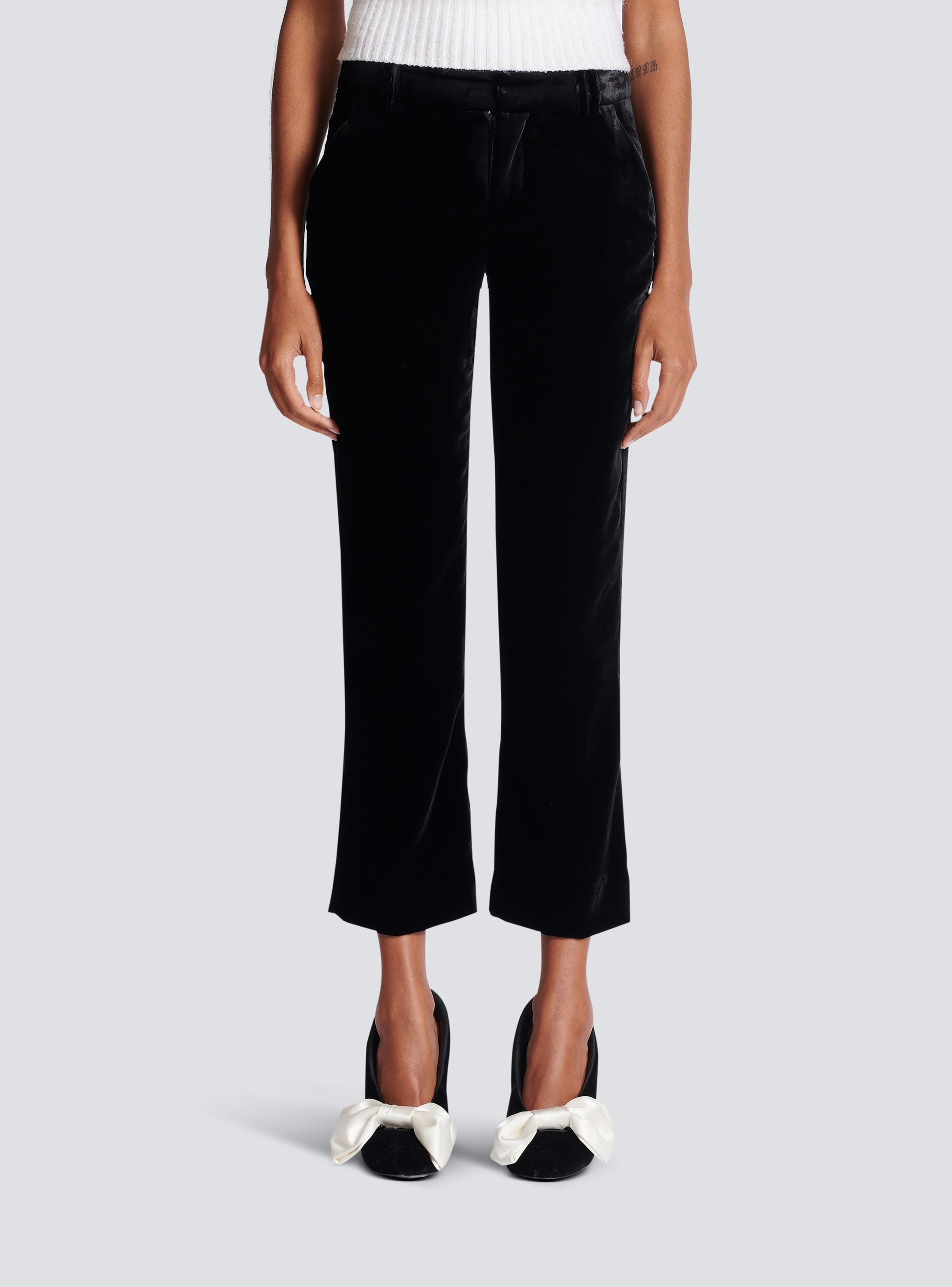 Balmain glittered velvet discount slim leg pants