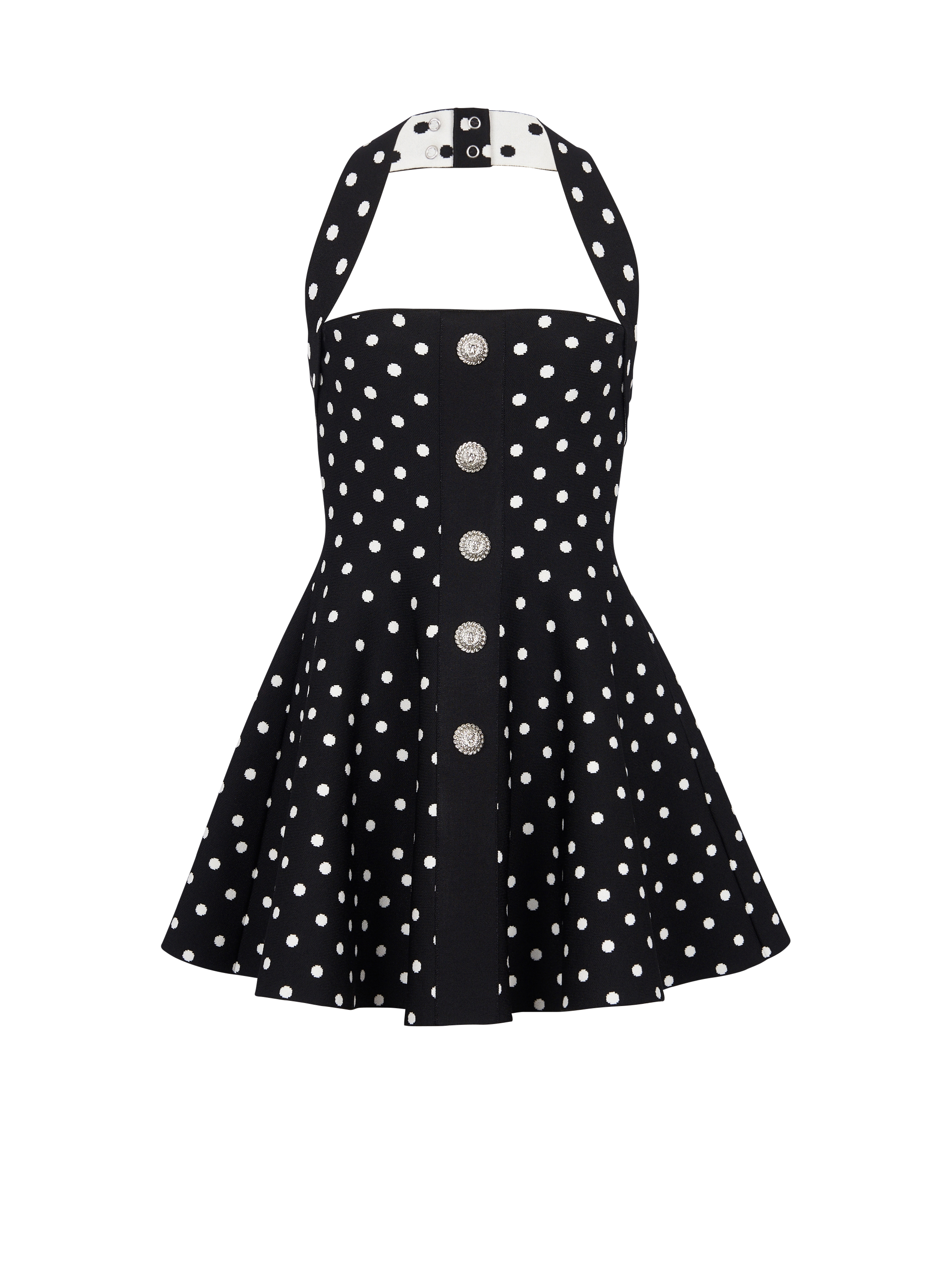 Halterneck dress in a polka-dot jacquard knit