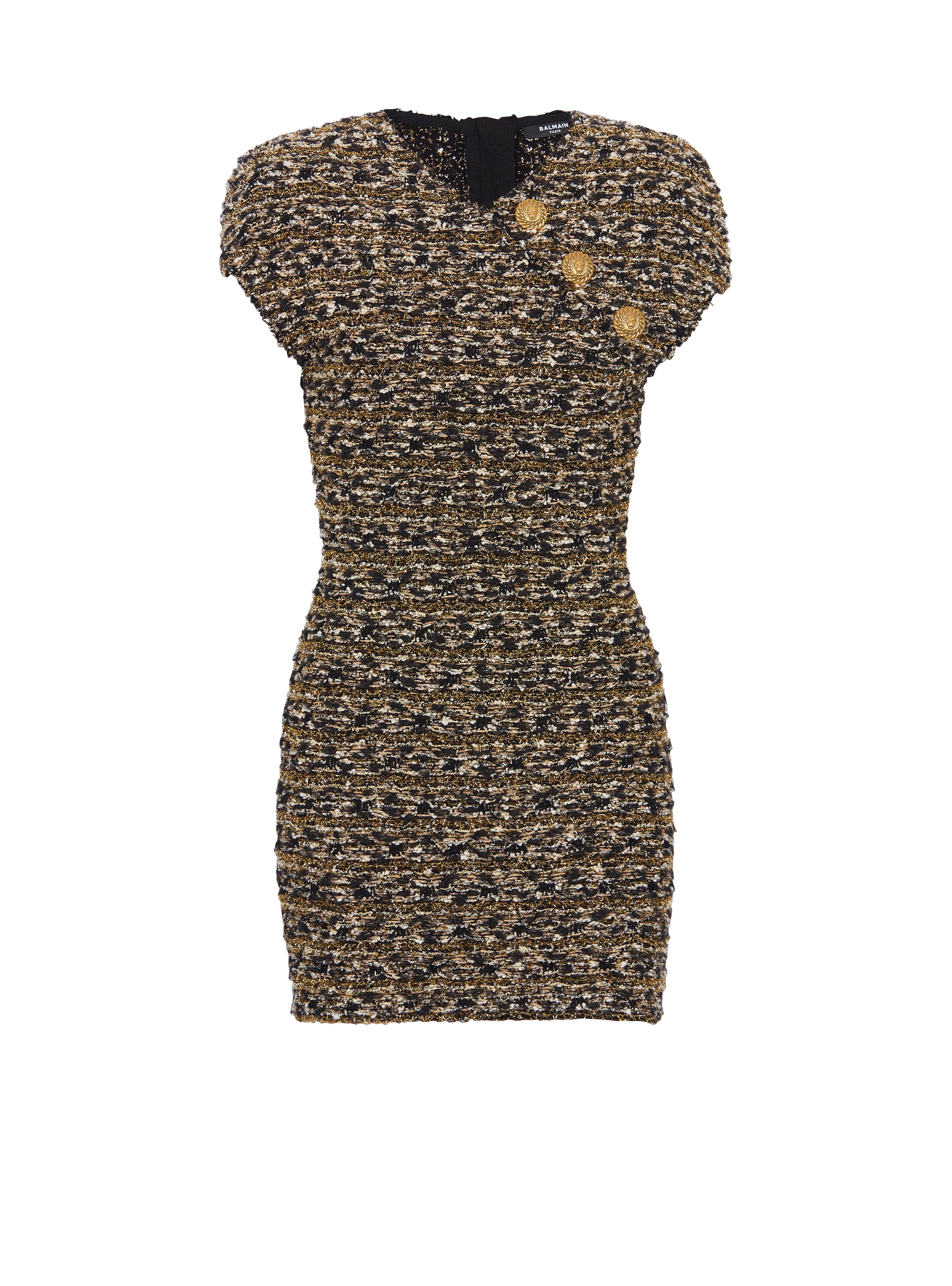 Lurex tweed dress, gold, hi-res