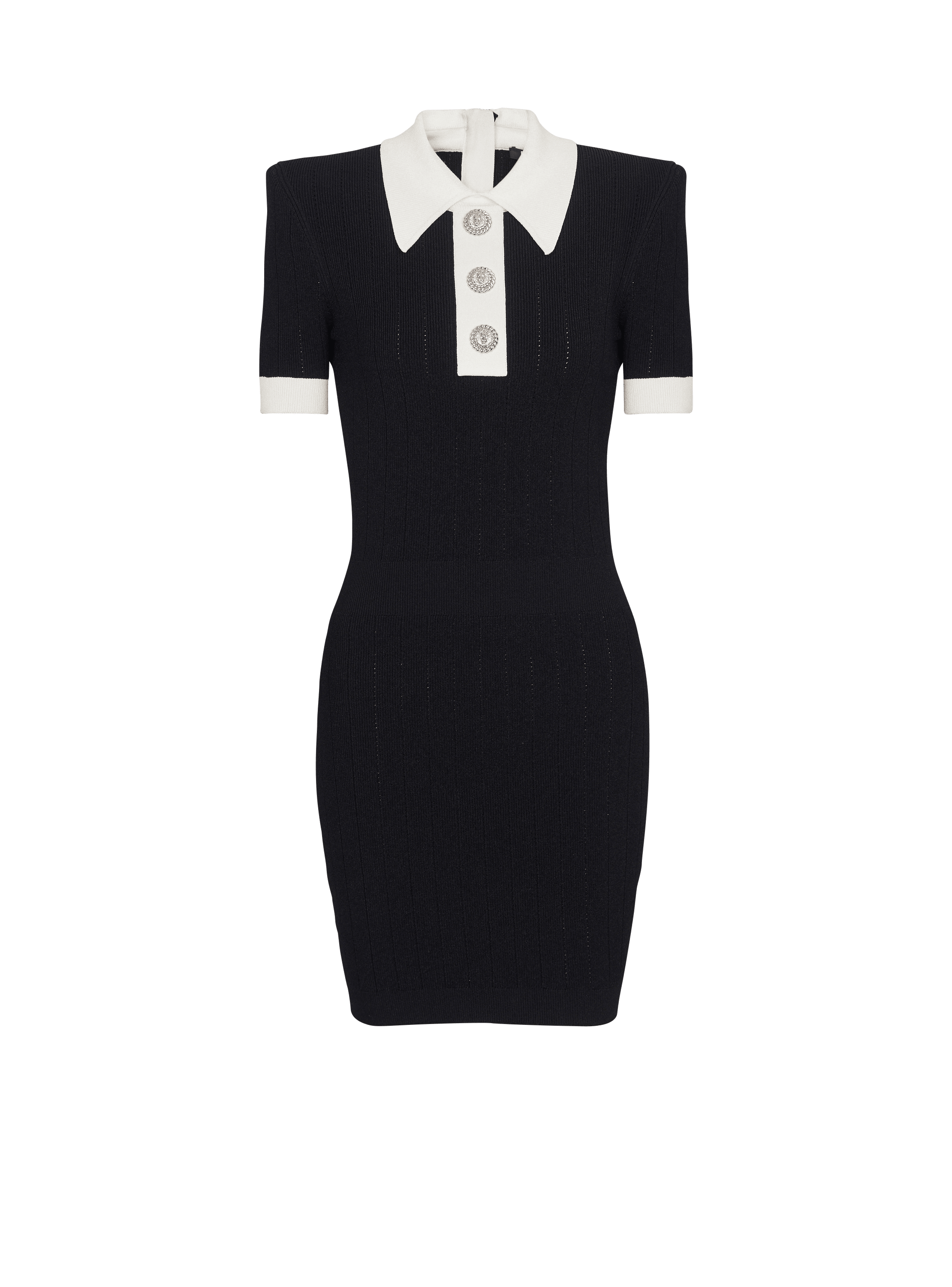 리브 니트 폴로 드레스, 검정색, hi-res