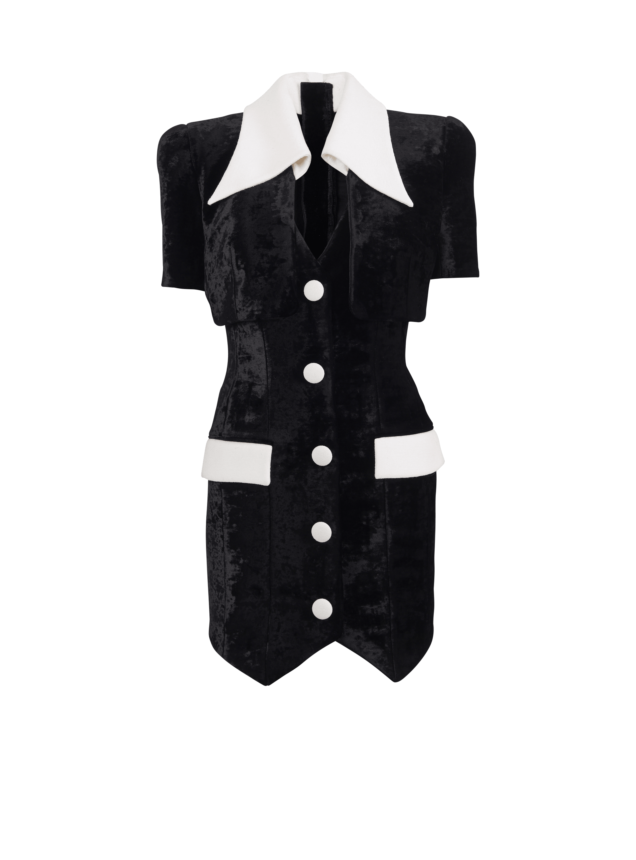 Short structured dress in velvet and crepe