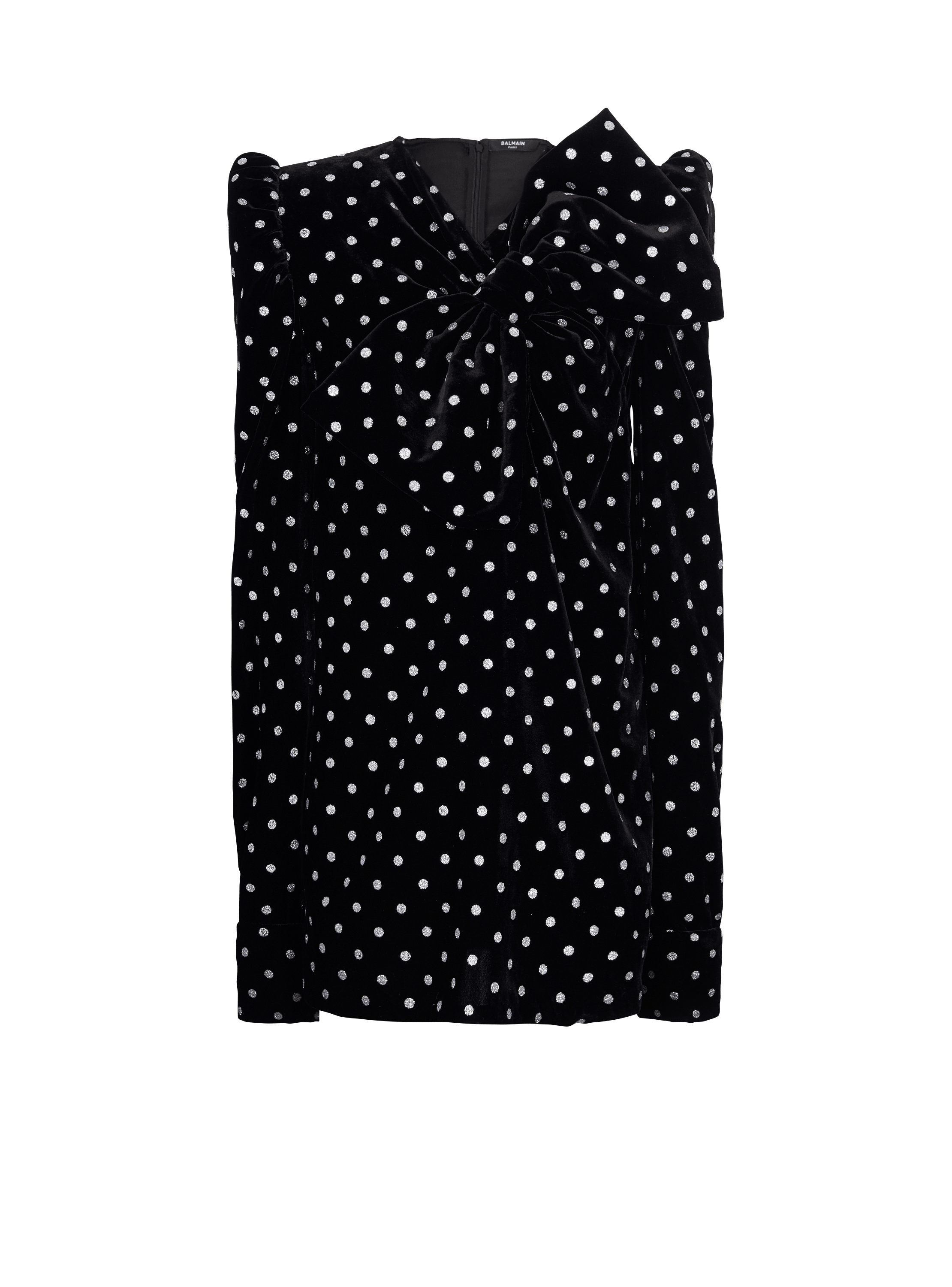 Short dress with a large bow and glitter polka dots