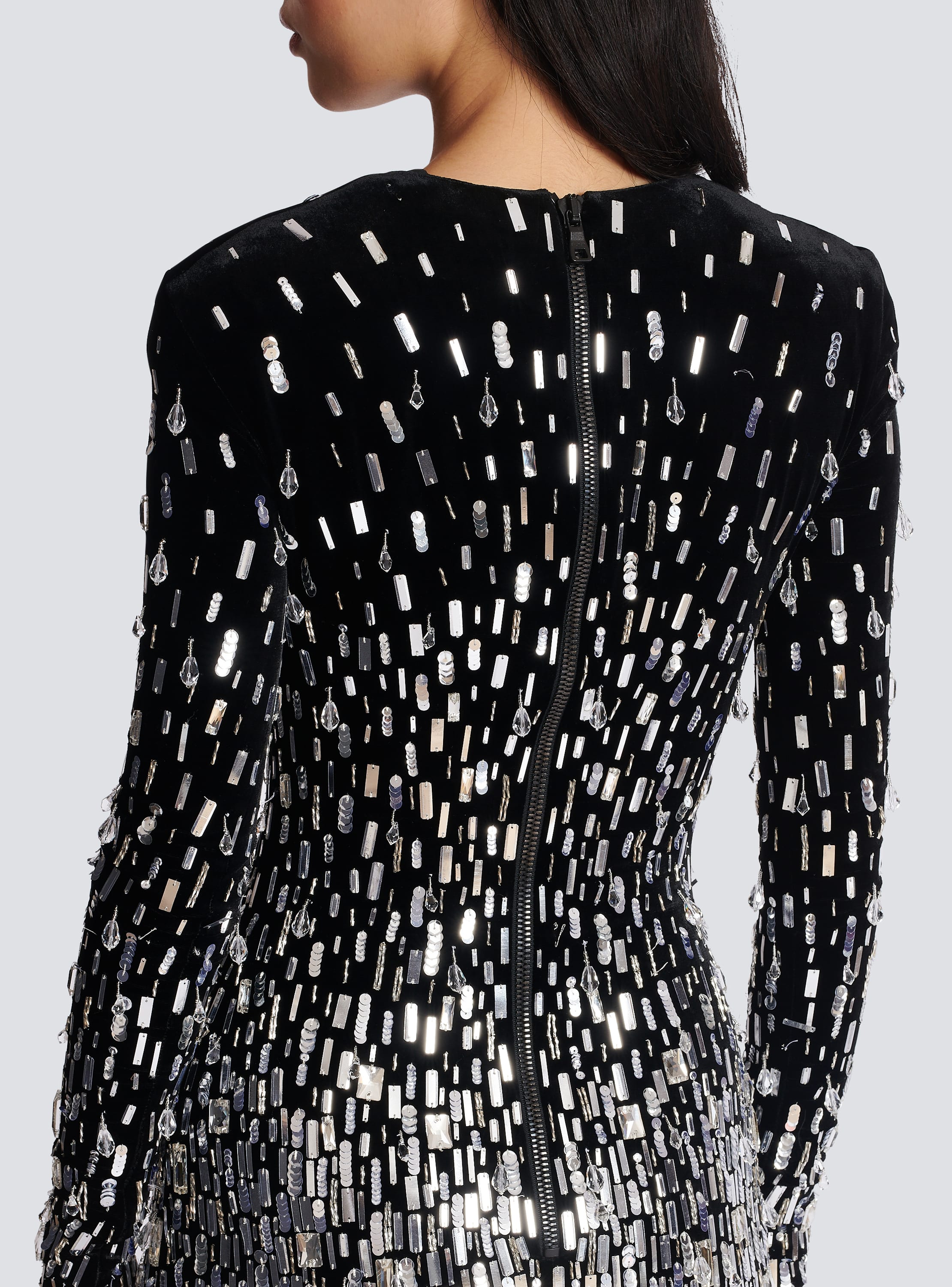 Balmain graphic-pattern sequinned mini dress - Black