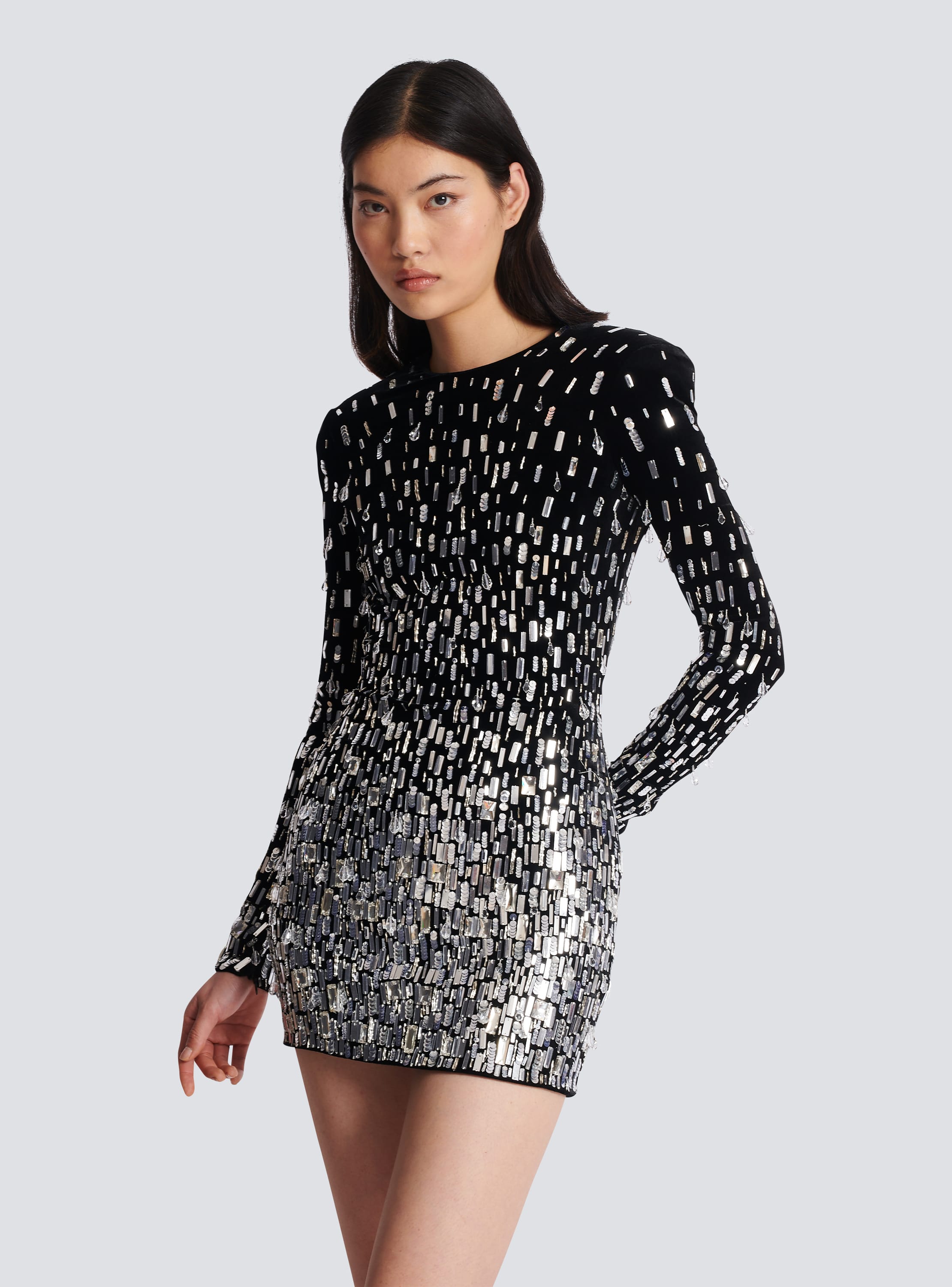 Short Sequined Dress - Black/silver-colored - Ladies