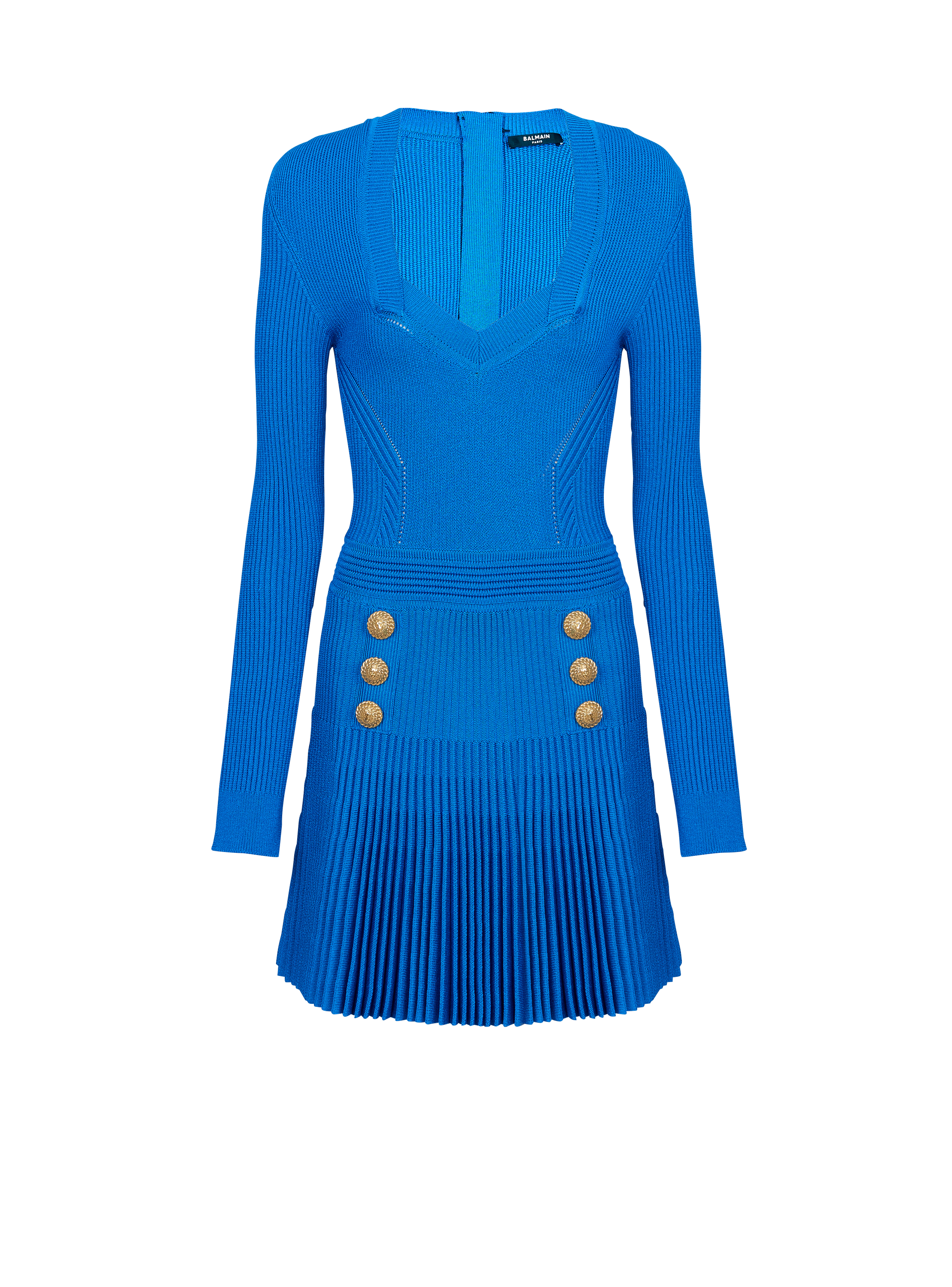 Short ribbed knit dress, blue, hi-res