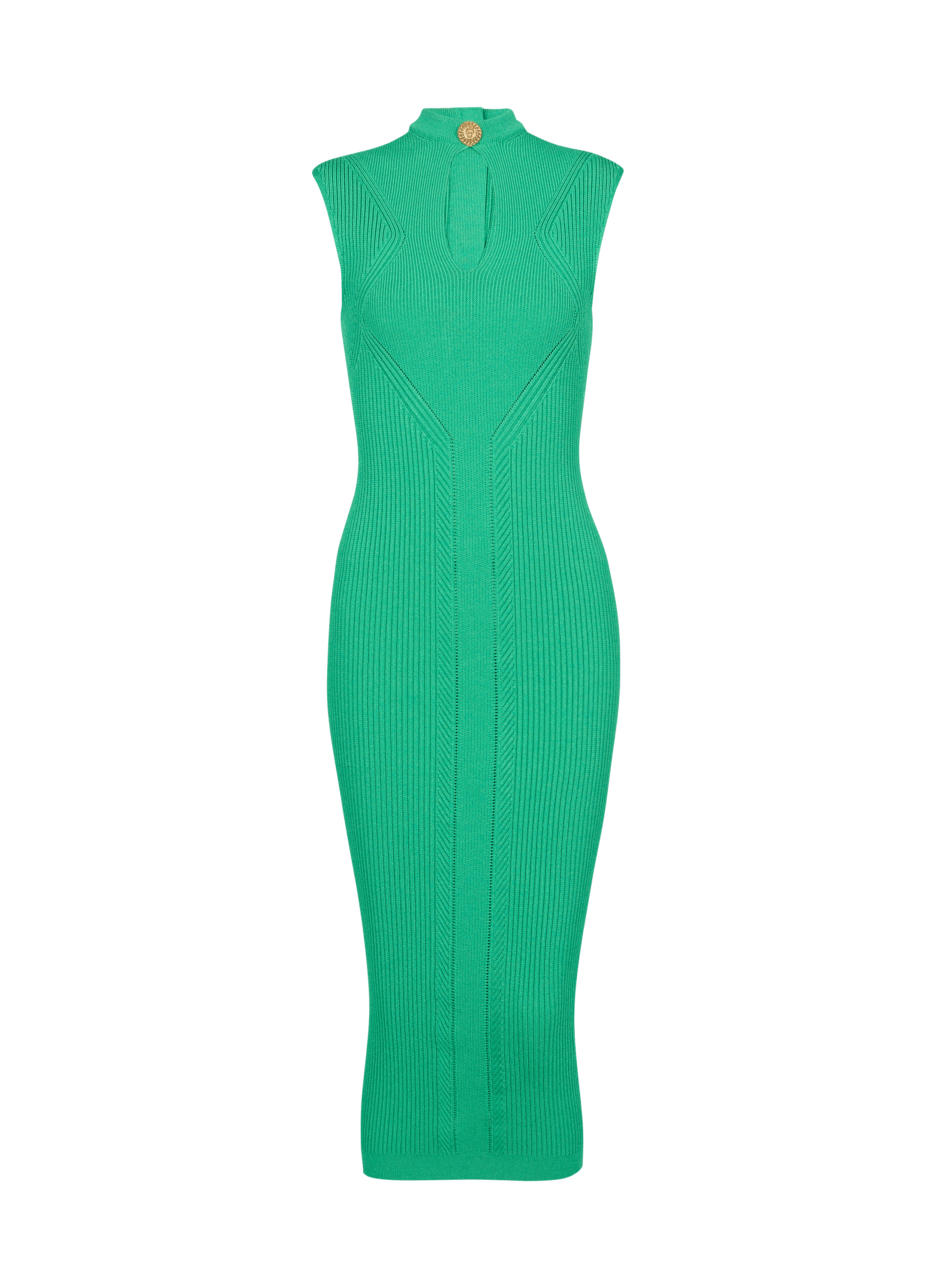 Ribbed knit midi dress green - Women | BALMAIN