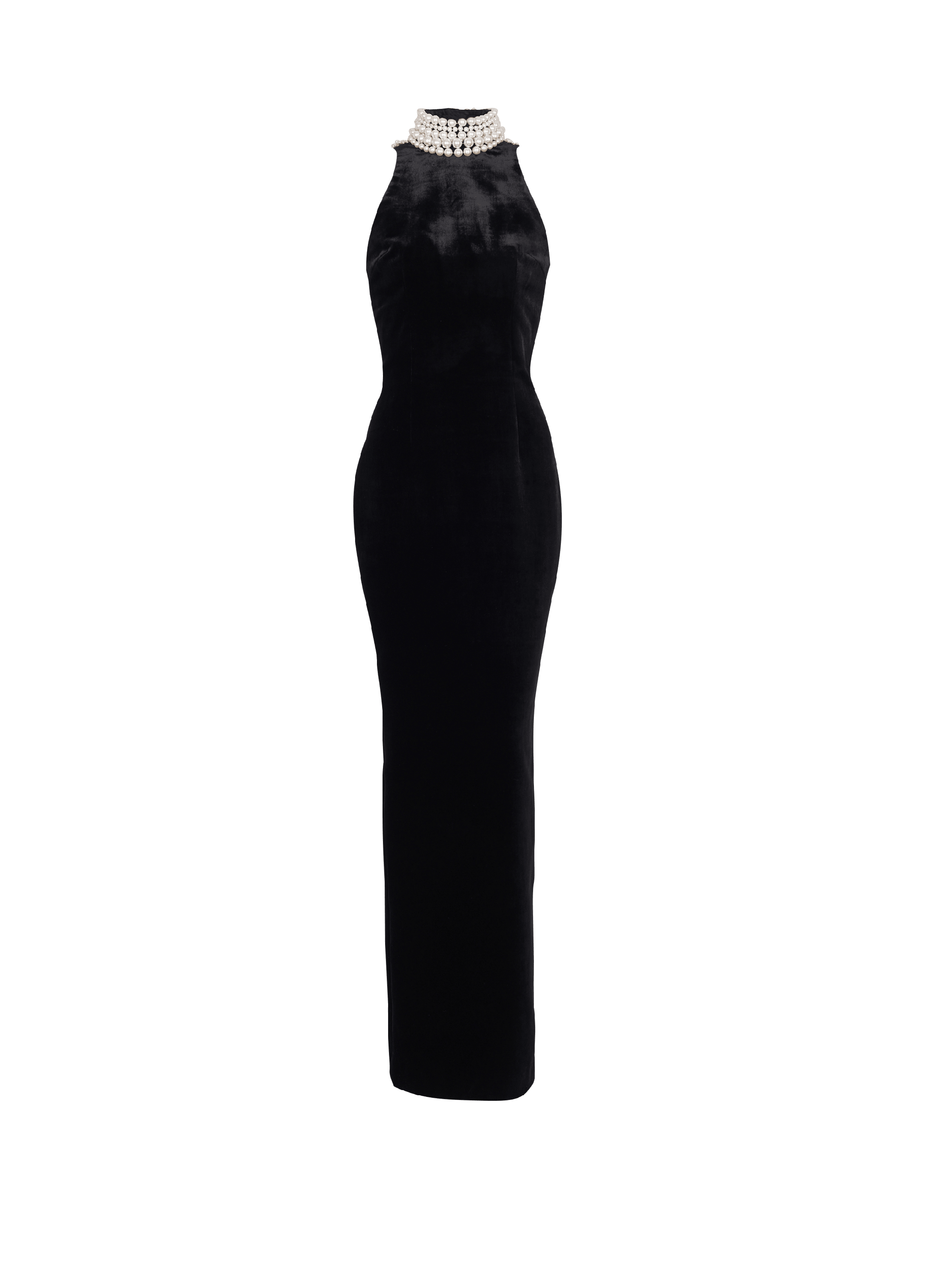 Long velvet halterneck dress black - Women | BALMAIN