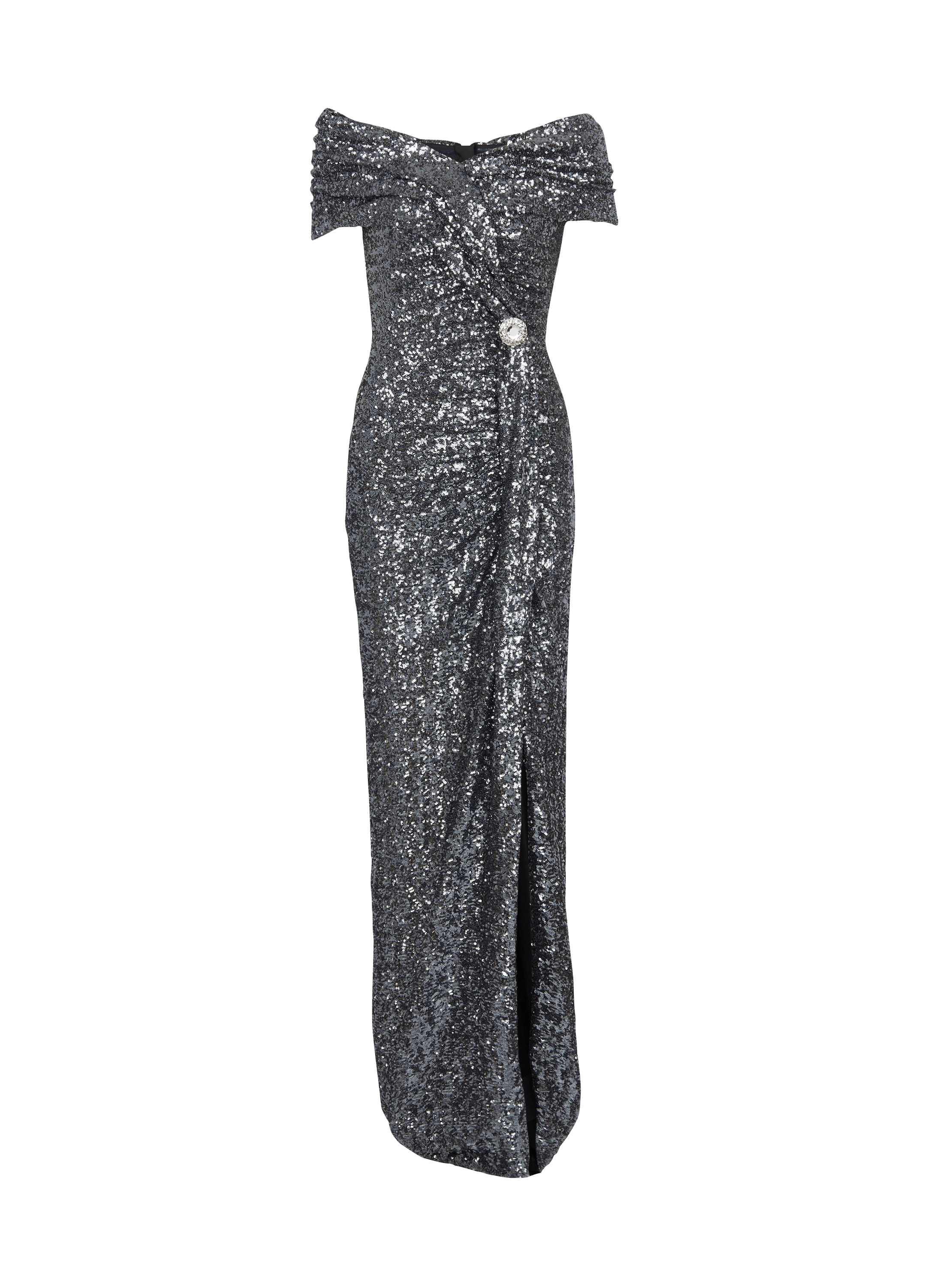 Long draped sequin dress silver - Women | BALMAIN
