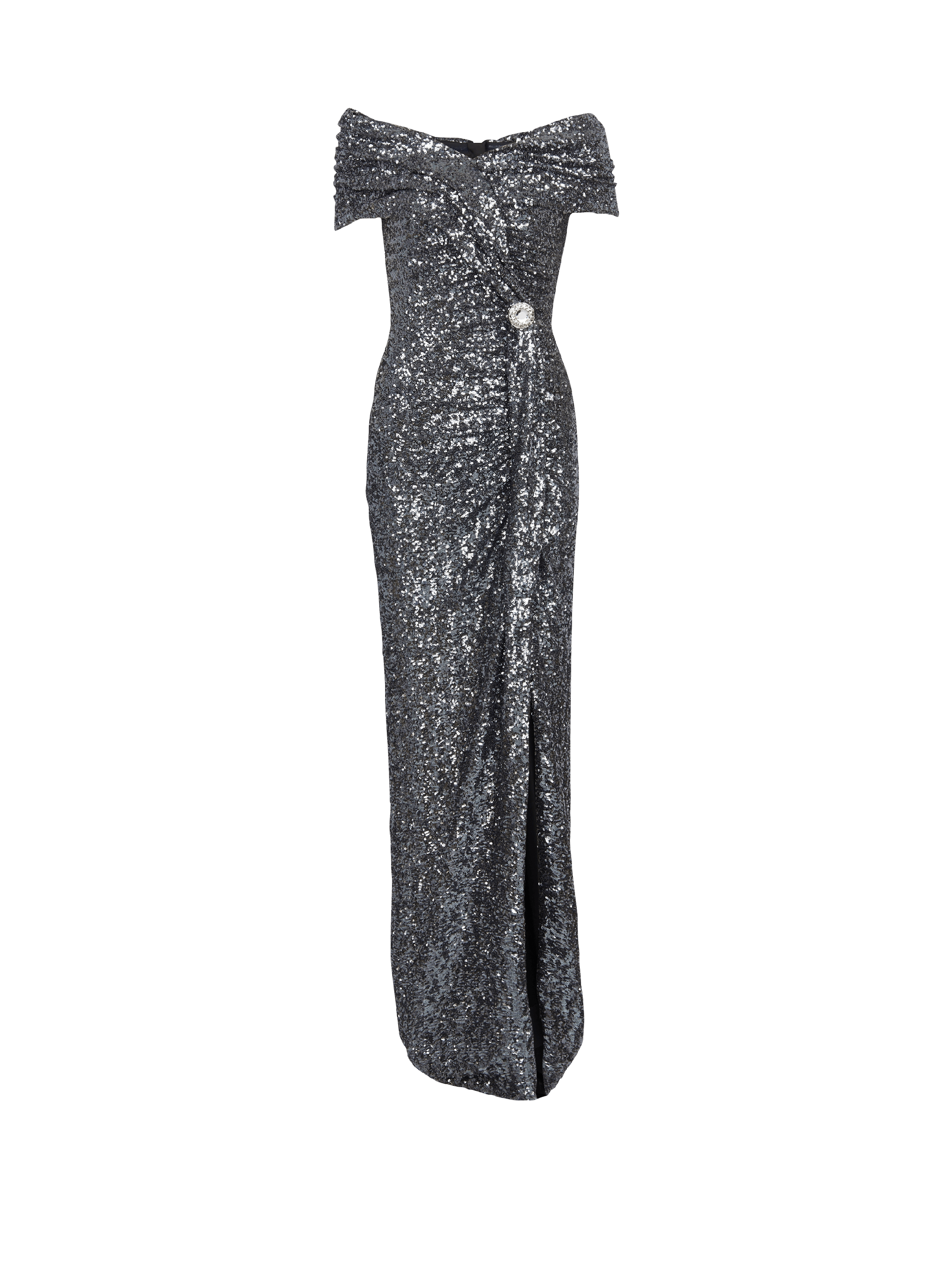 Long draped sequin dress silver - Women | BALMAIN