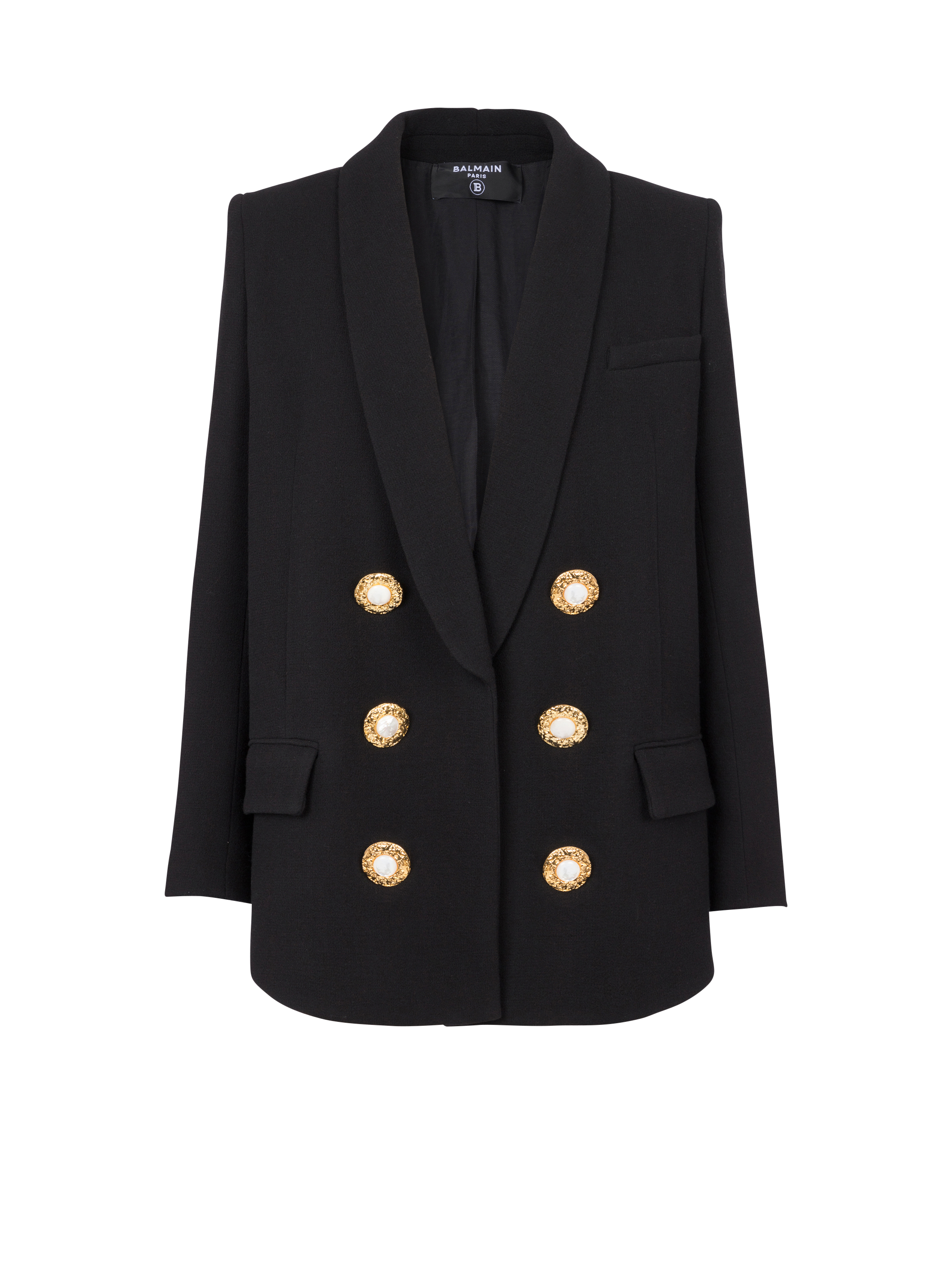 Jacke aus Crêpe mit Schalkragen, schwarz, hi-res