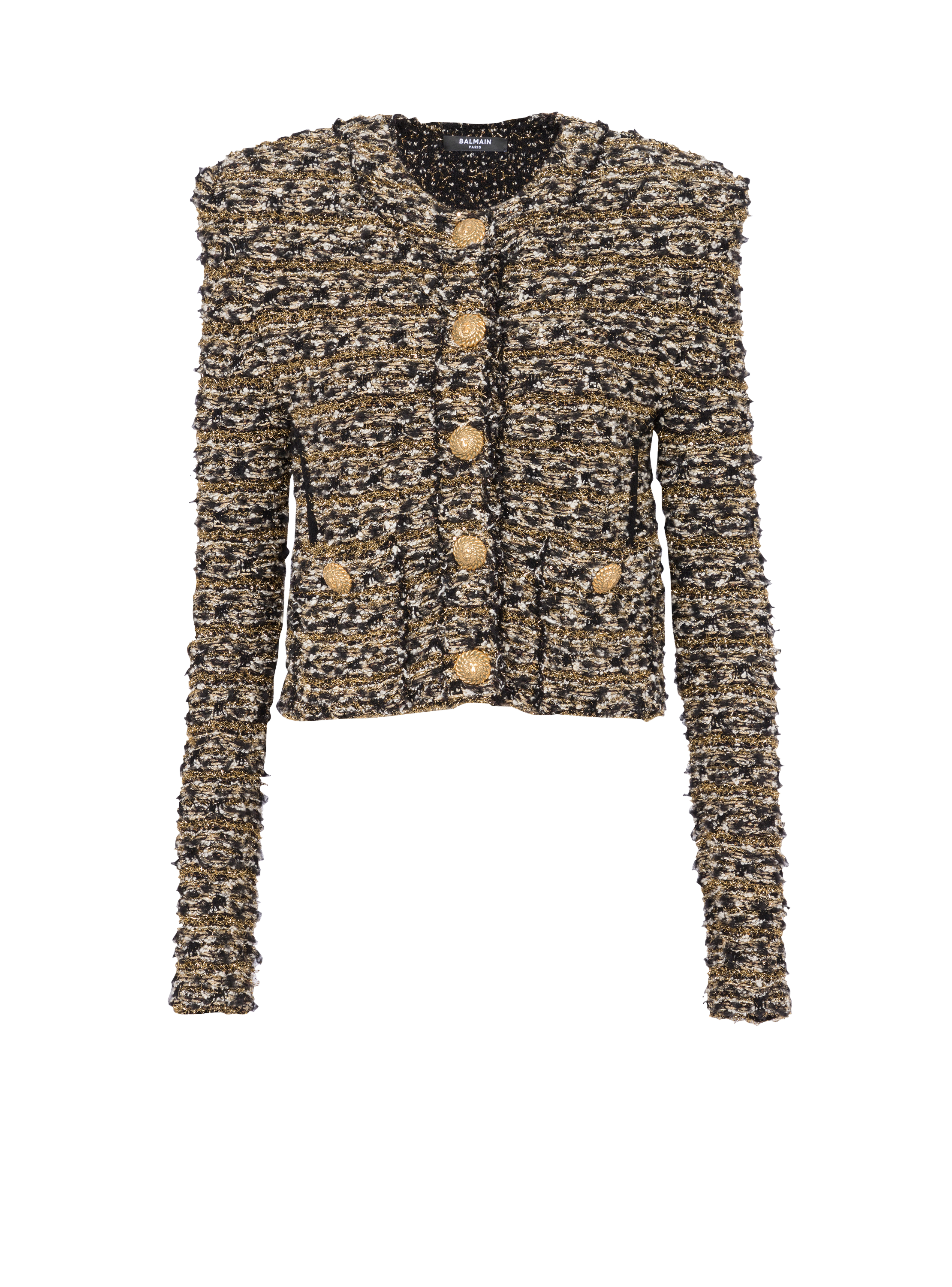 Cropped lurex tweed jacket, gold, hi-res