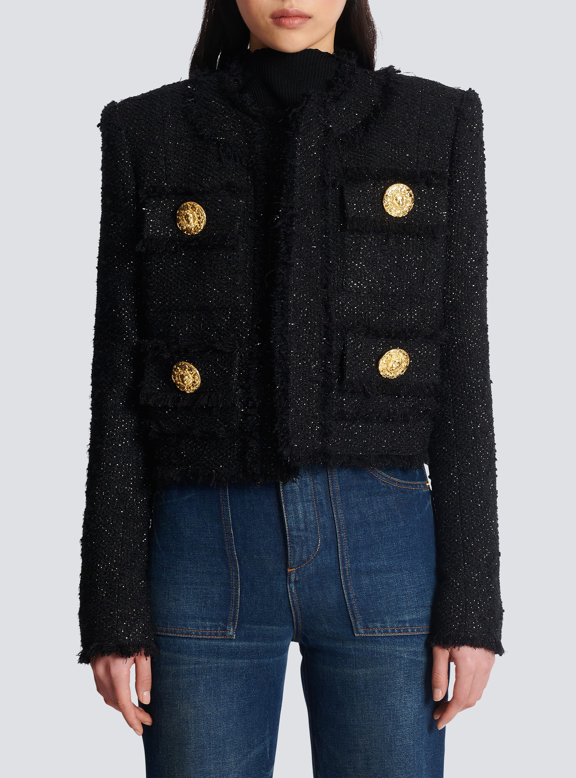 Cropped lurex tweed jacket