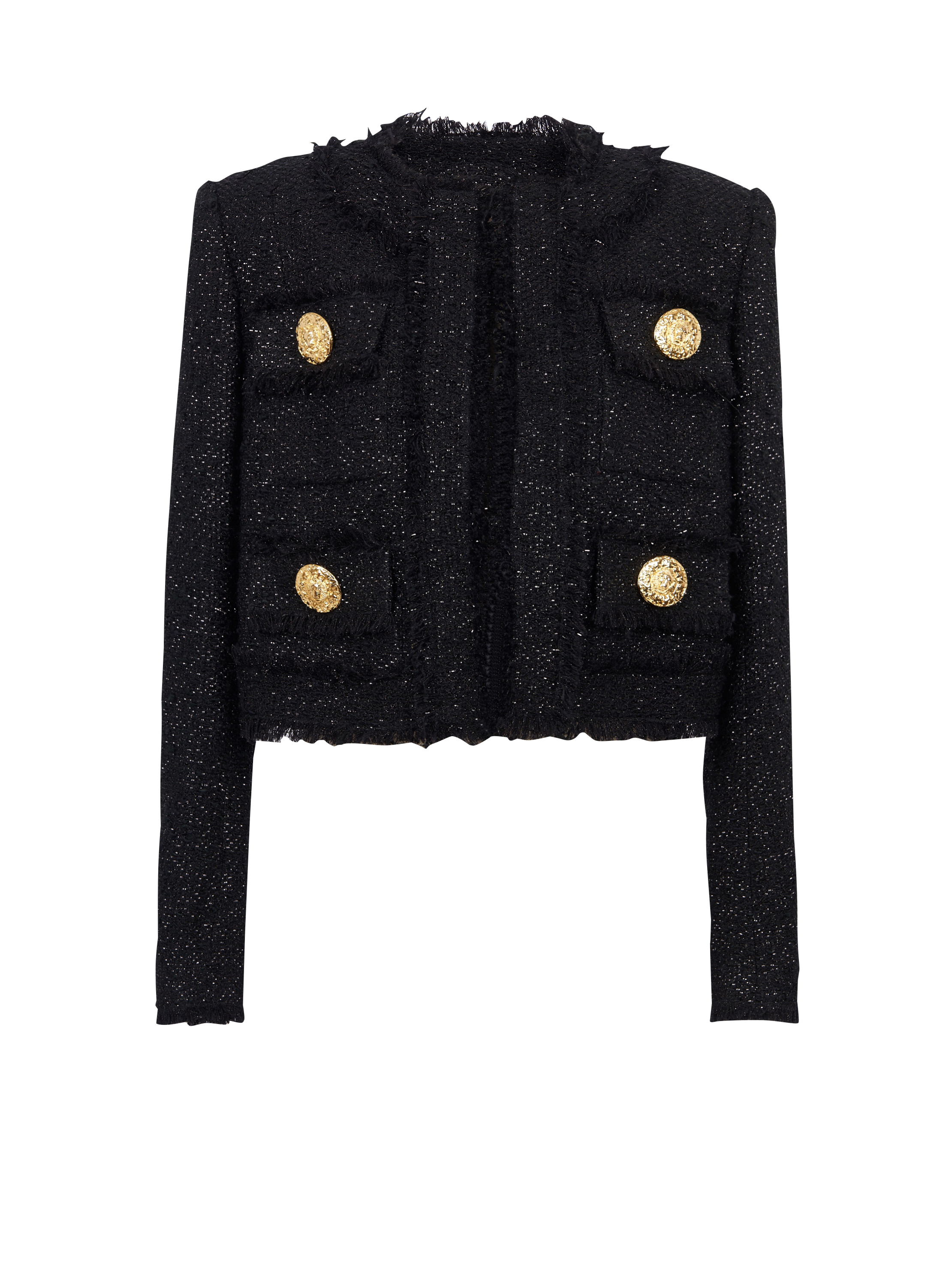 Cropped lurex tweed jacket black - Women