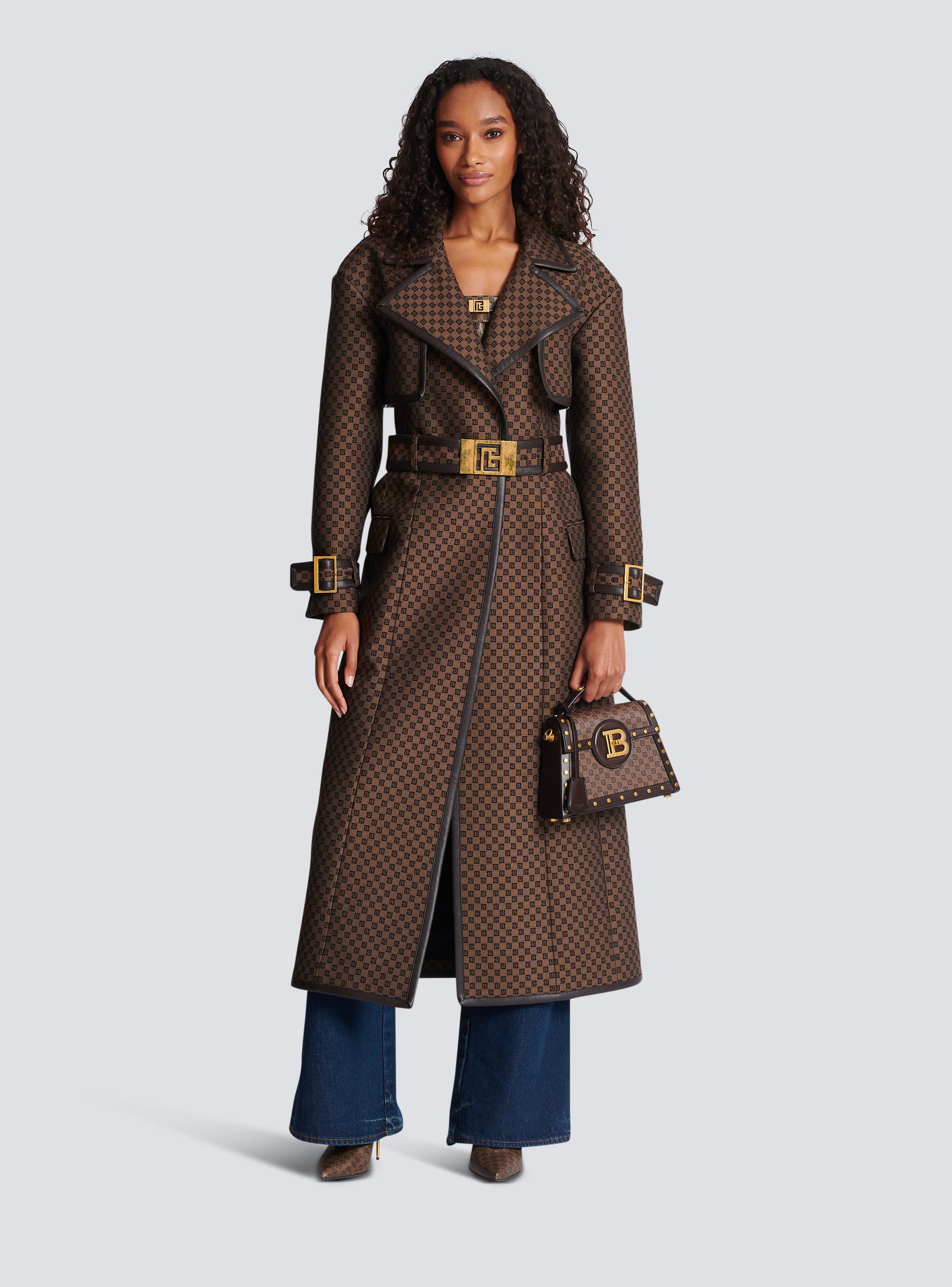 Monogram Jacquard Trench Coat in Black - Balmain