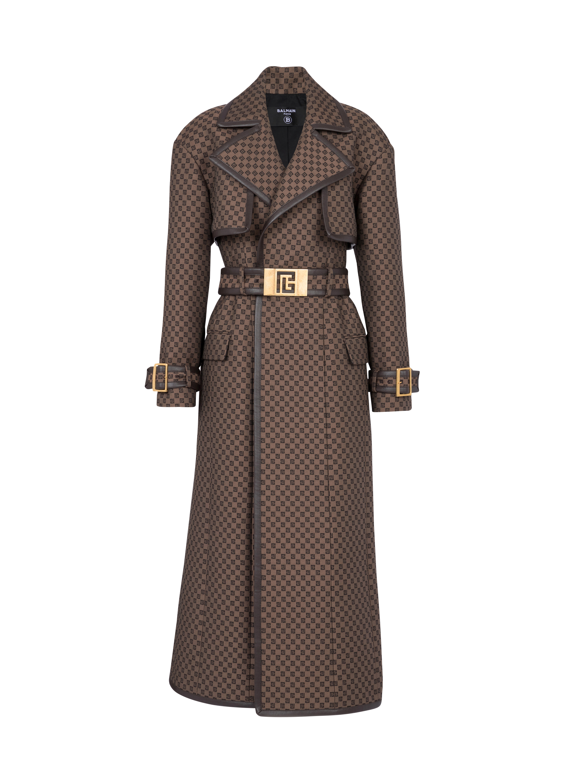 Mini monogram jacquard trench coat, brown, hi-res