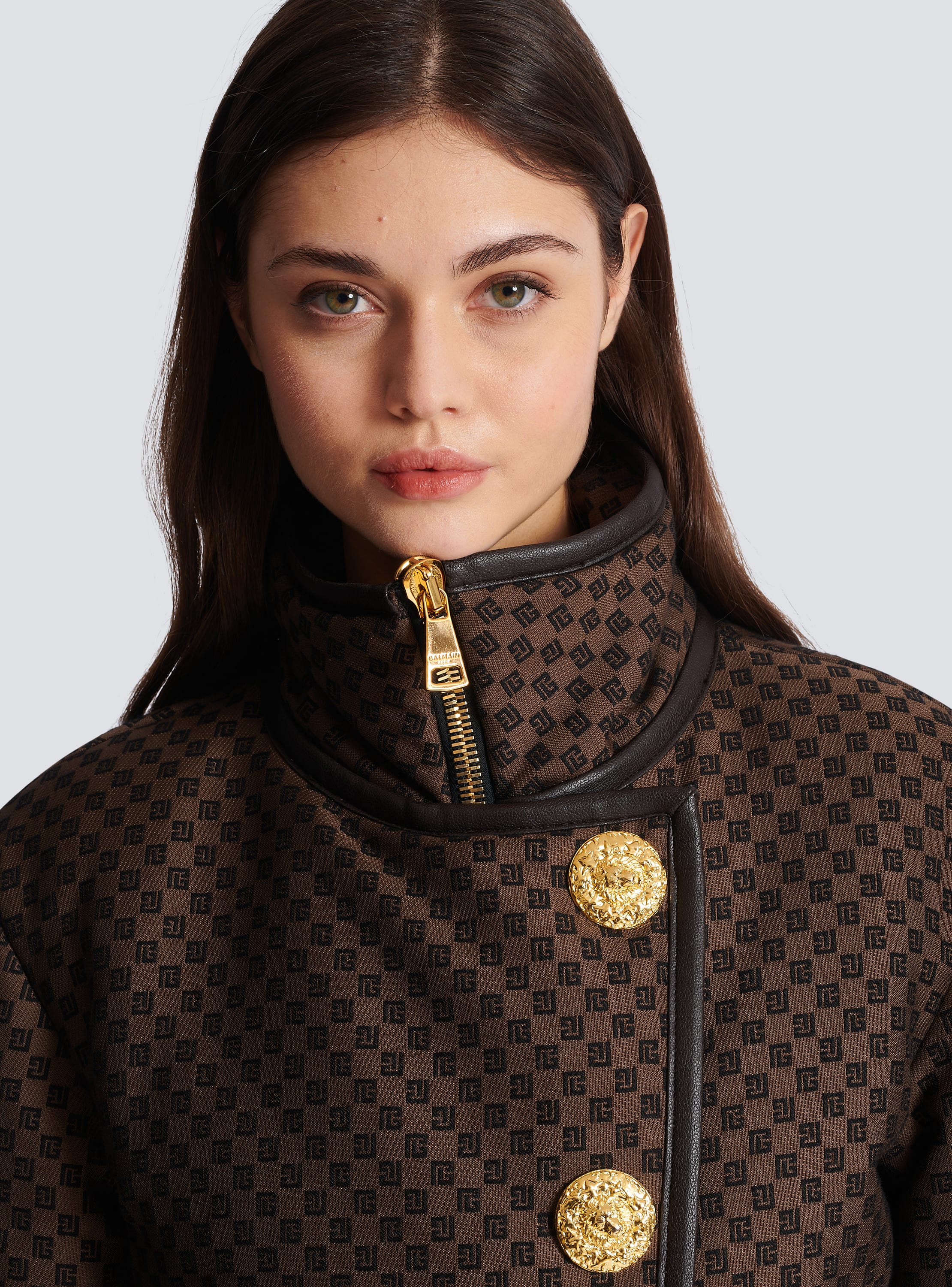 balmain quilted monogram leather jacket