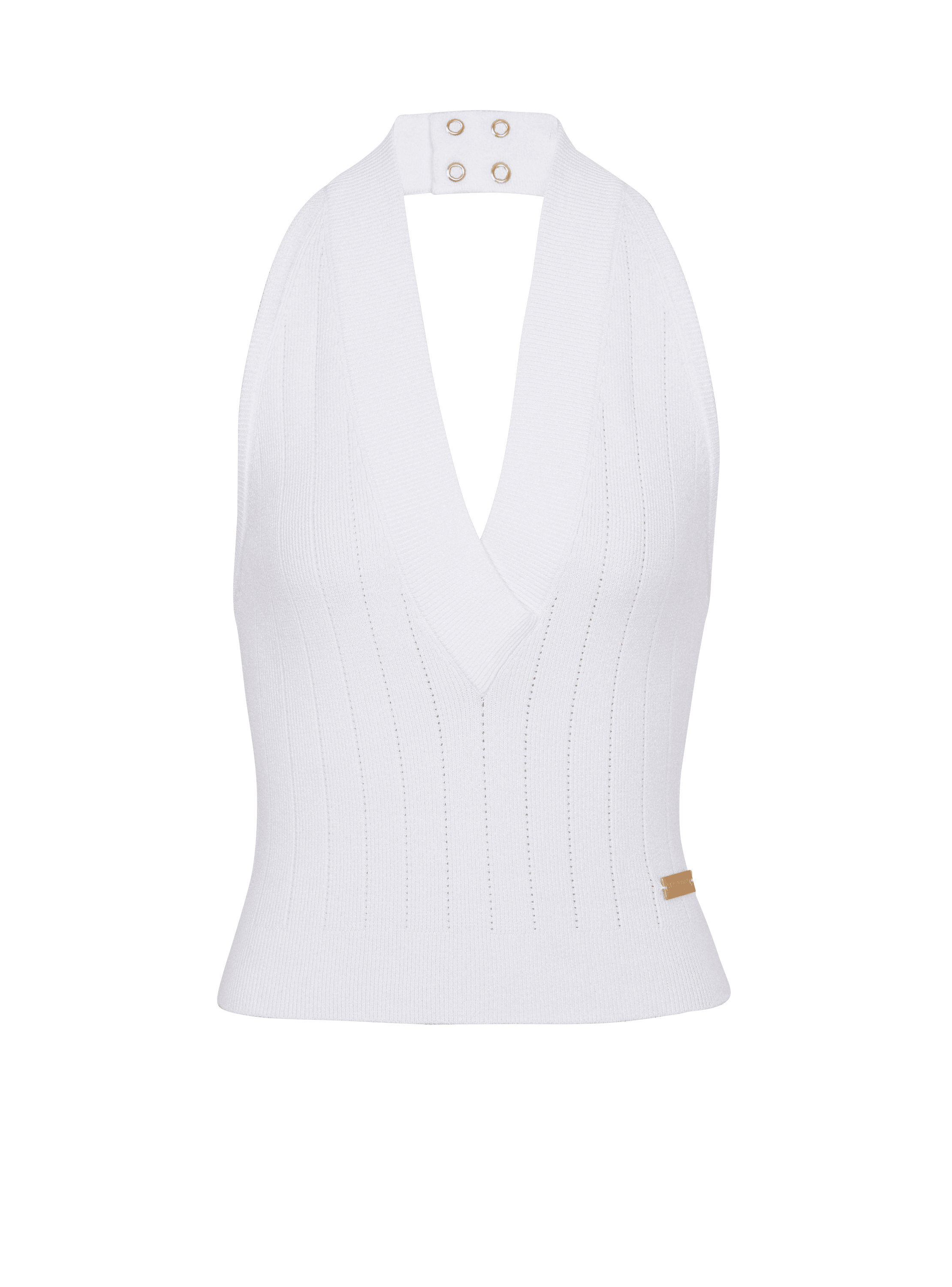 Knit backless top, white, hi-res