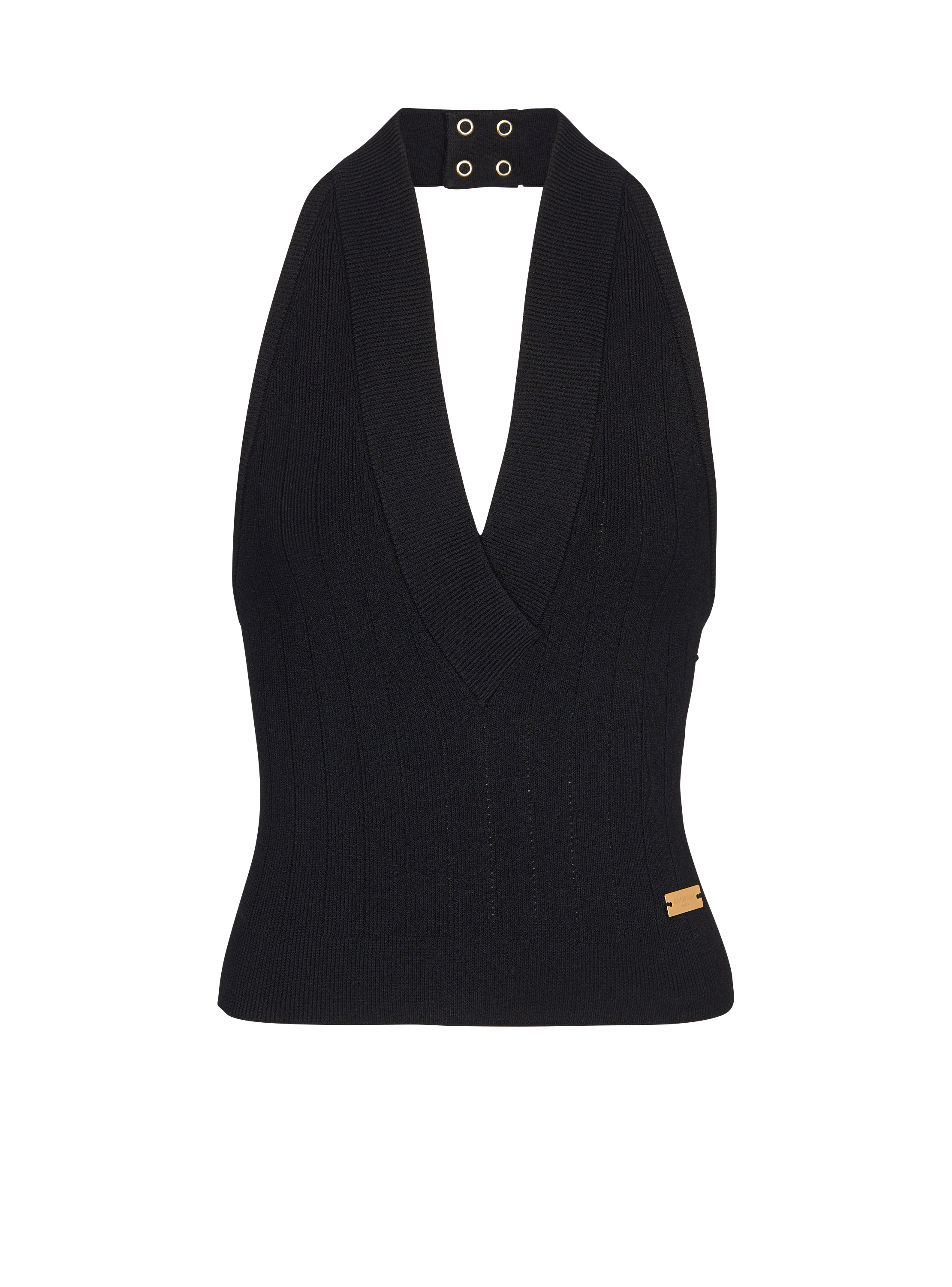 Knit backless top, black, hi-res