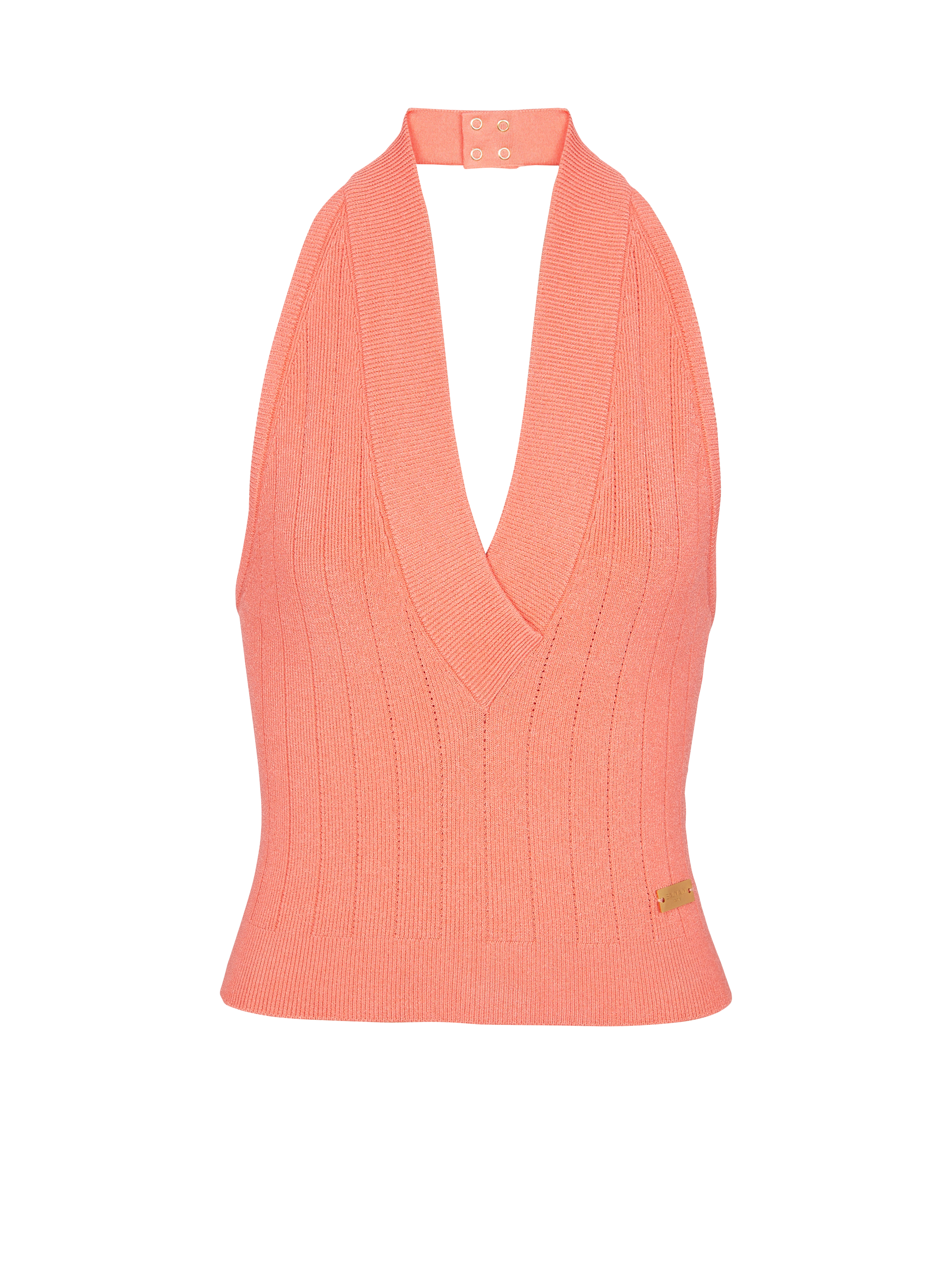 Knit backless top, pink, hi-res