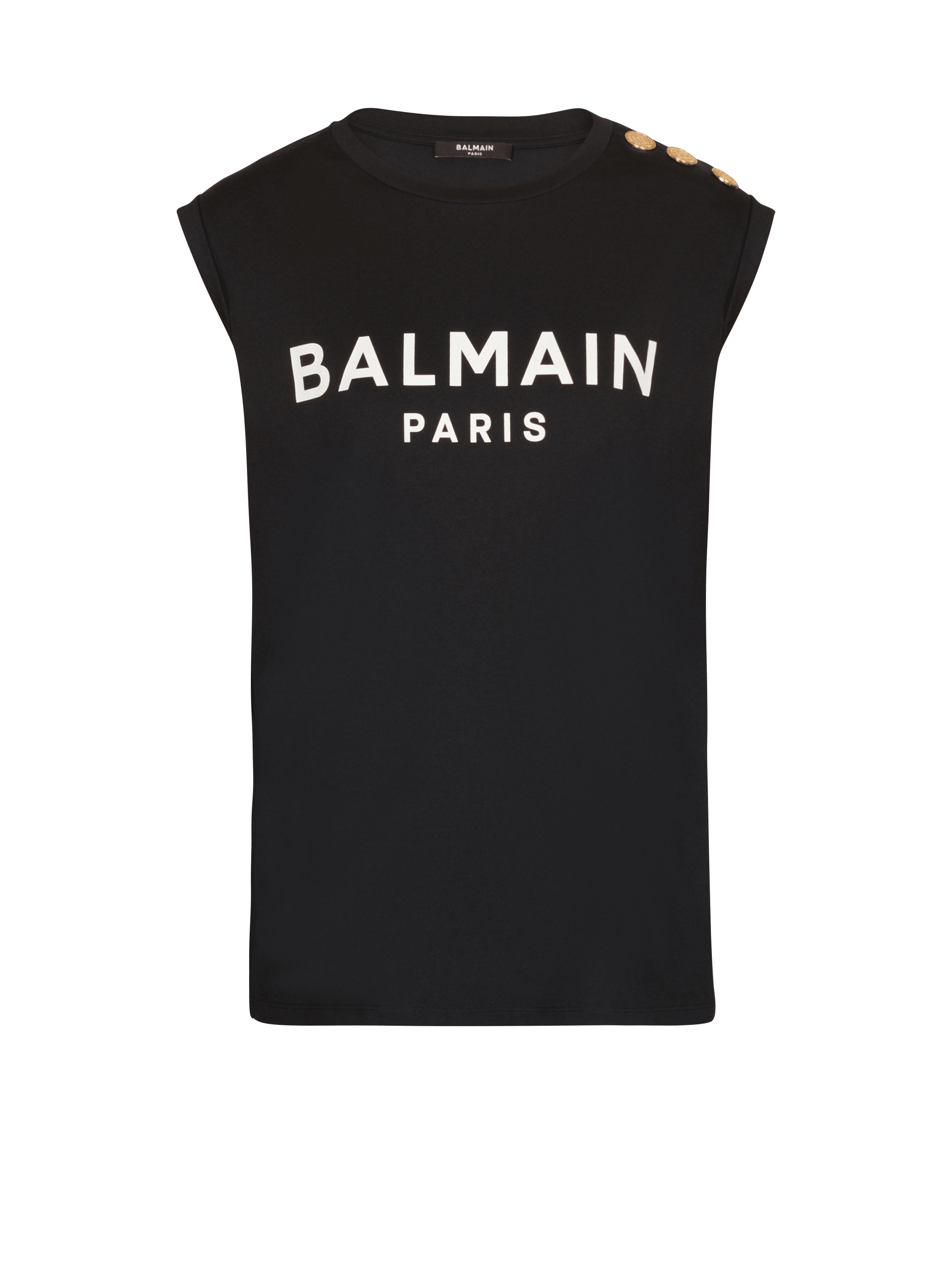 화이트 Balmain 로고 프린트 디테일 에코 디자인 코튼 티셔츠