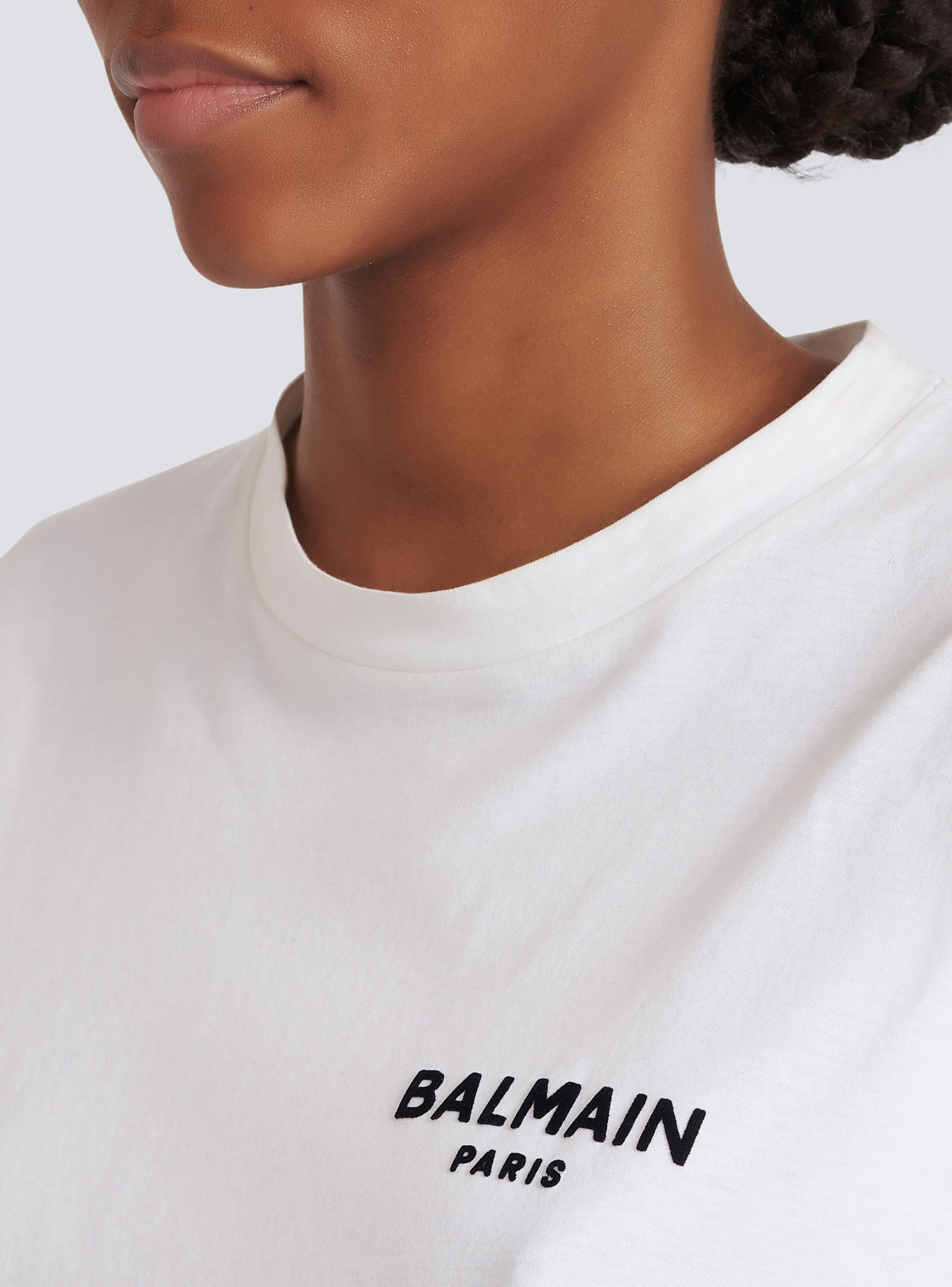 Flocked Balmain Paris cropped T-Shirt