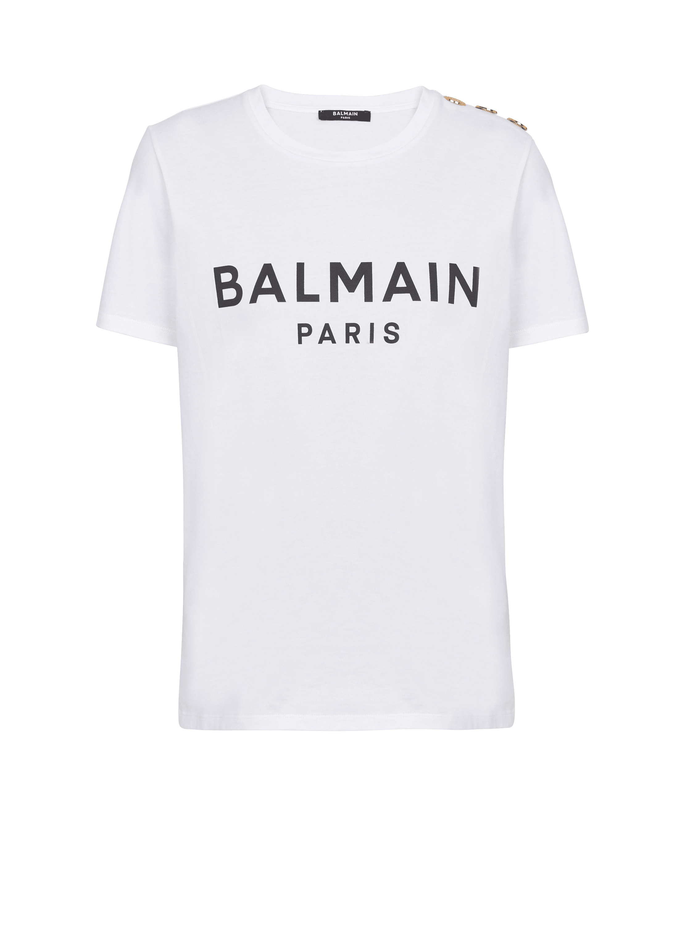 Eco-designed cotton T-shirt with Balmain logo print, white, hi-res