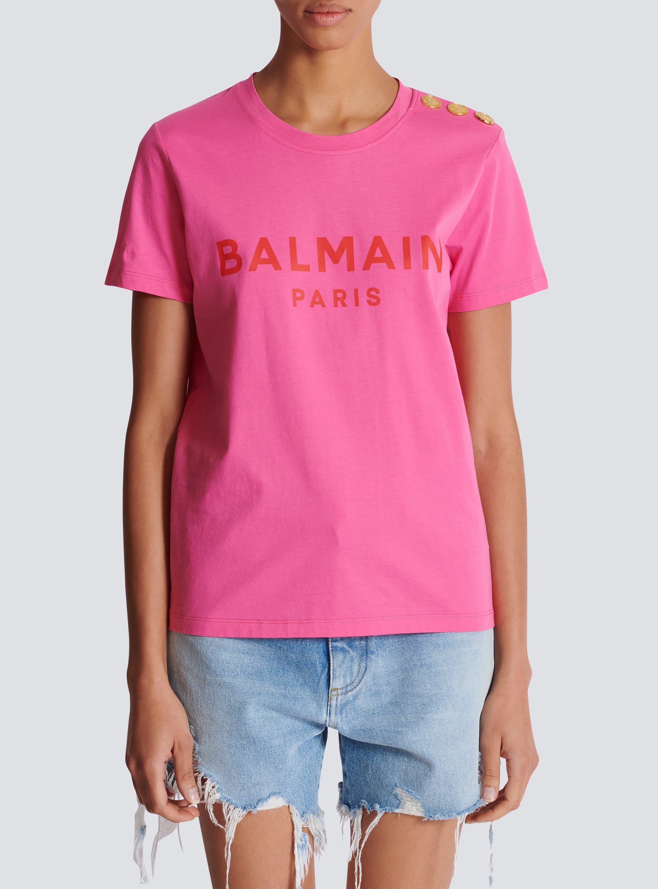 T-shirt with Balmain Paris print pink - Women | BALMAIN